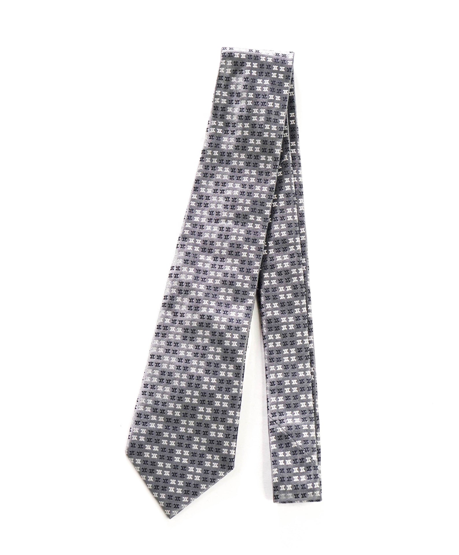 $195 CELINE - Silver/Black LOGO Silk - 3.5" Tie