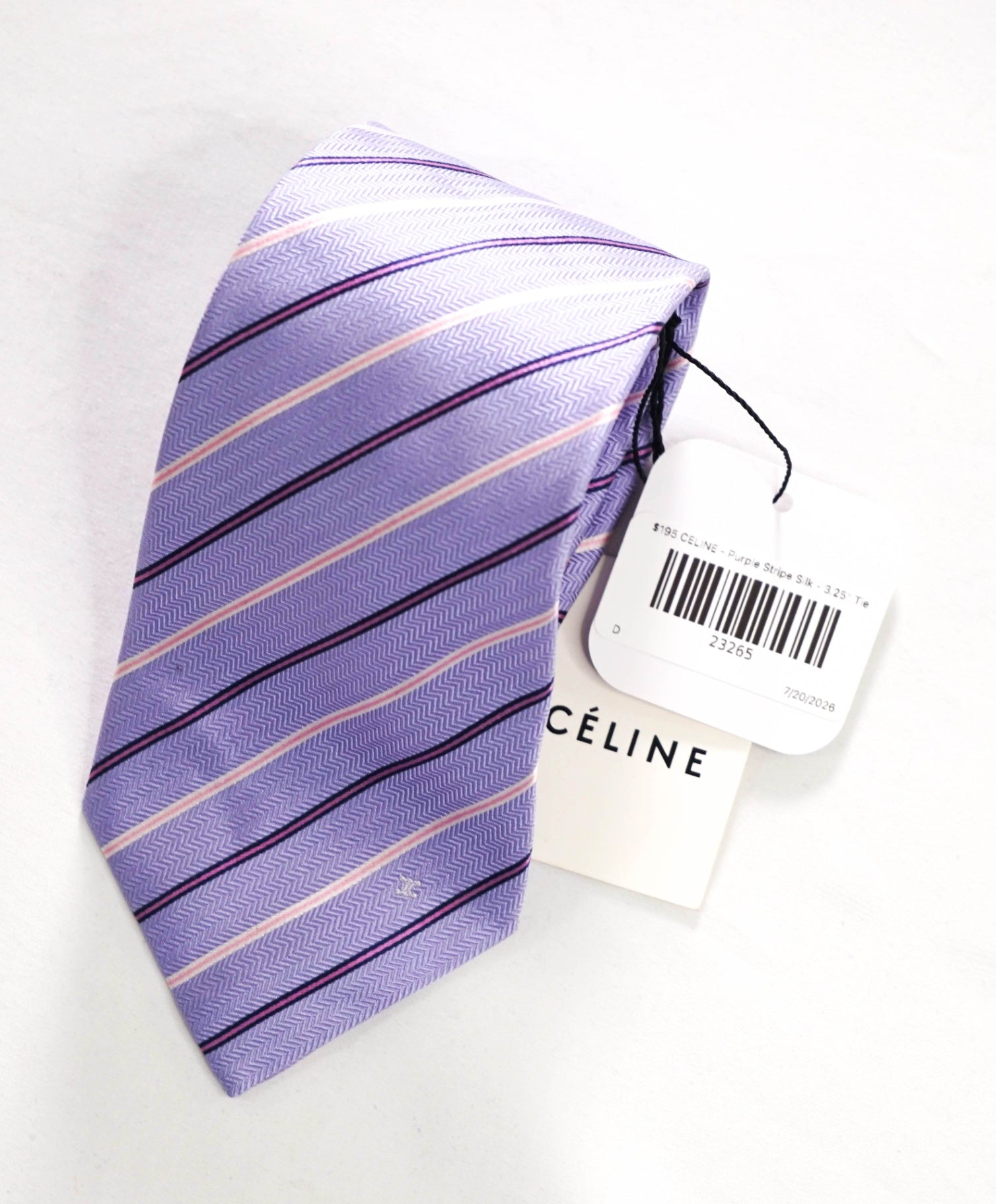 $195 CELINE - Purple Stripe Silk - 3.25" Tie