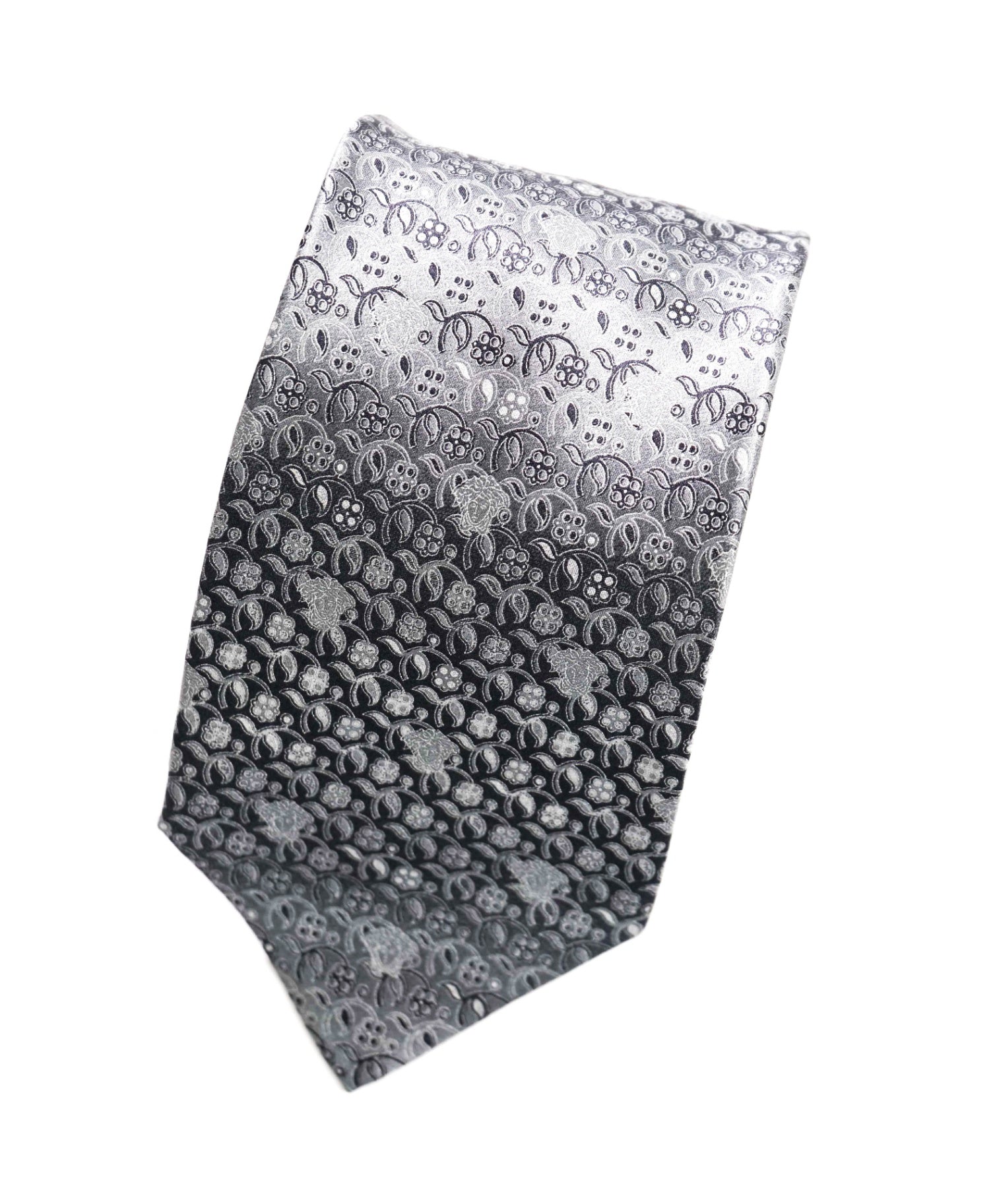$280 VERSACE - VINTAGE Gray BaroqueFloral Silk - 3.5" Tie
