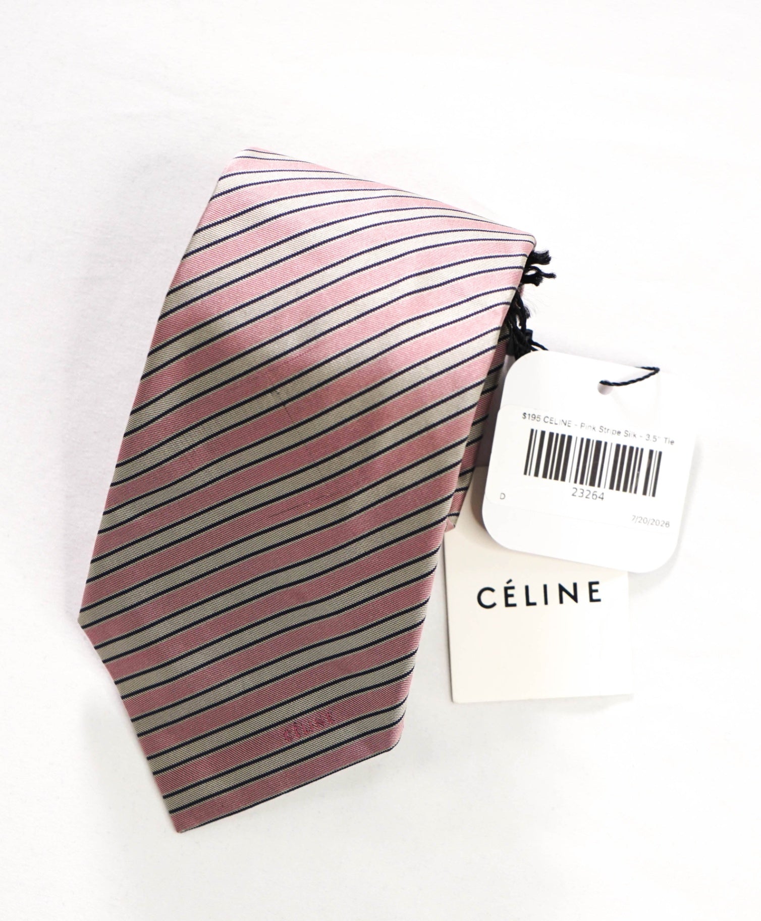 $195 CELINE - Pink Stripe Silk - 3.5" Tie