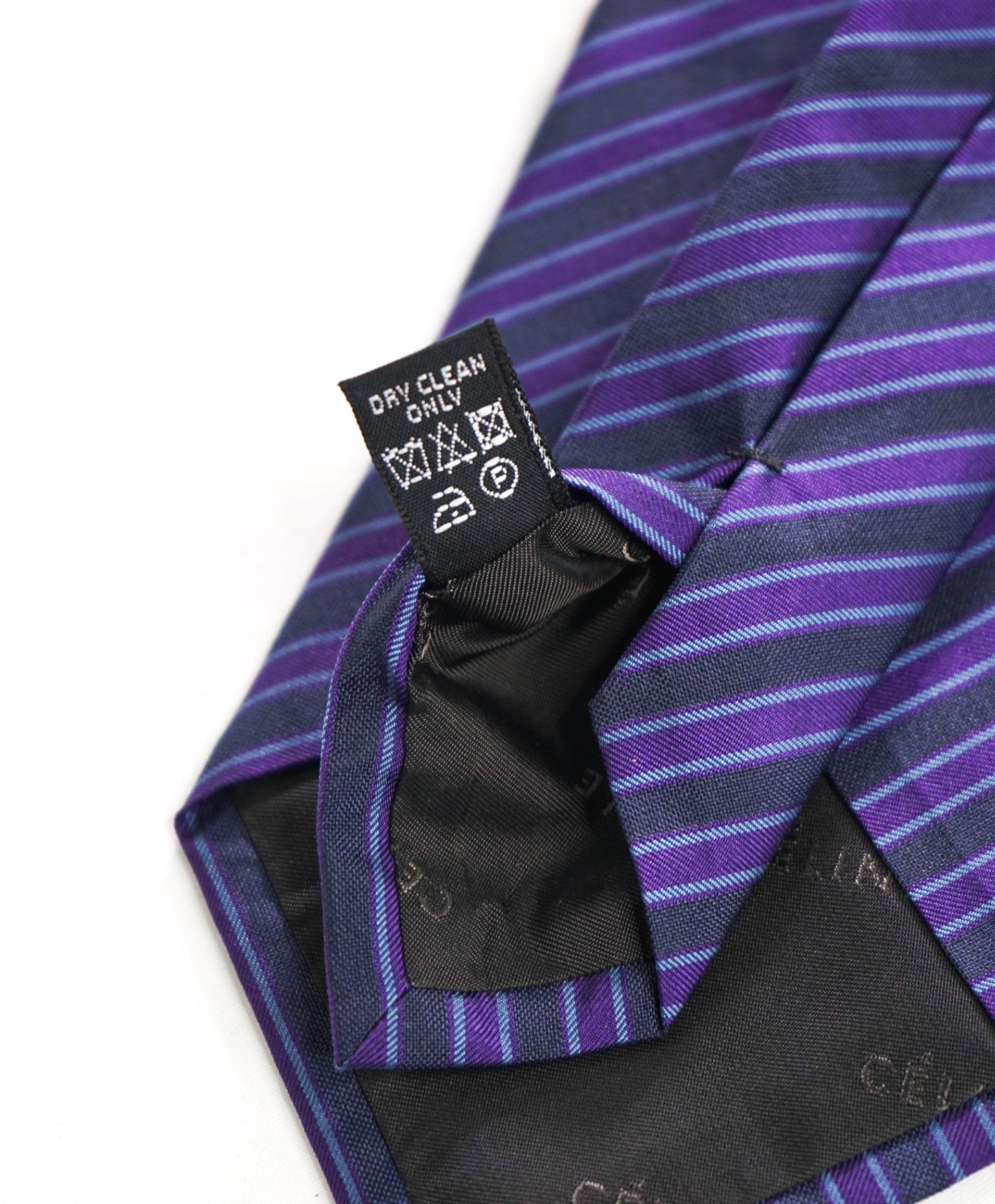 $195 CELINE - Purple/Navy Stripe Silk - 3.5" Tie