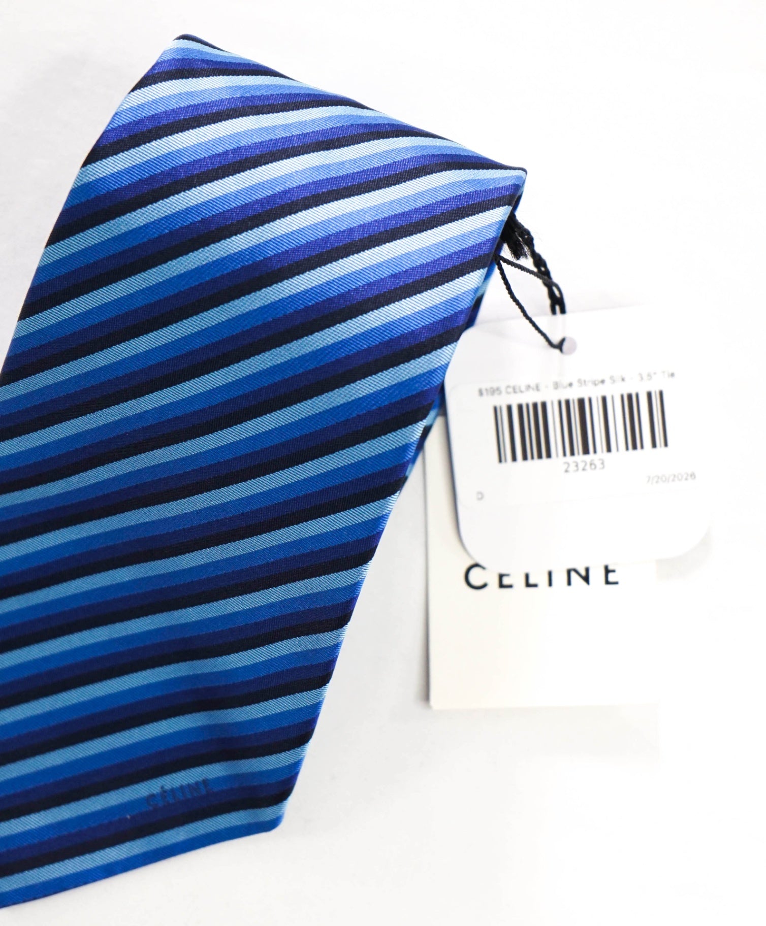 $195 CELINE - Blue Stripe Silk - 3.5" Tie