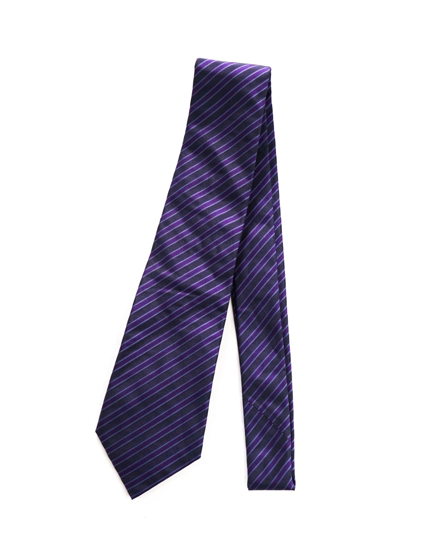 $195 CELINE - Purple/Navy Stripe Silk - 3.5" Tie