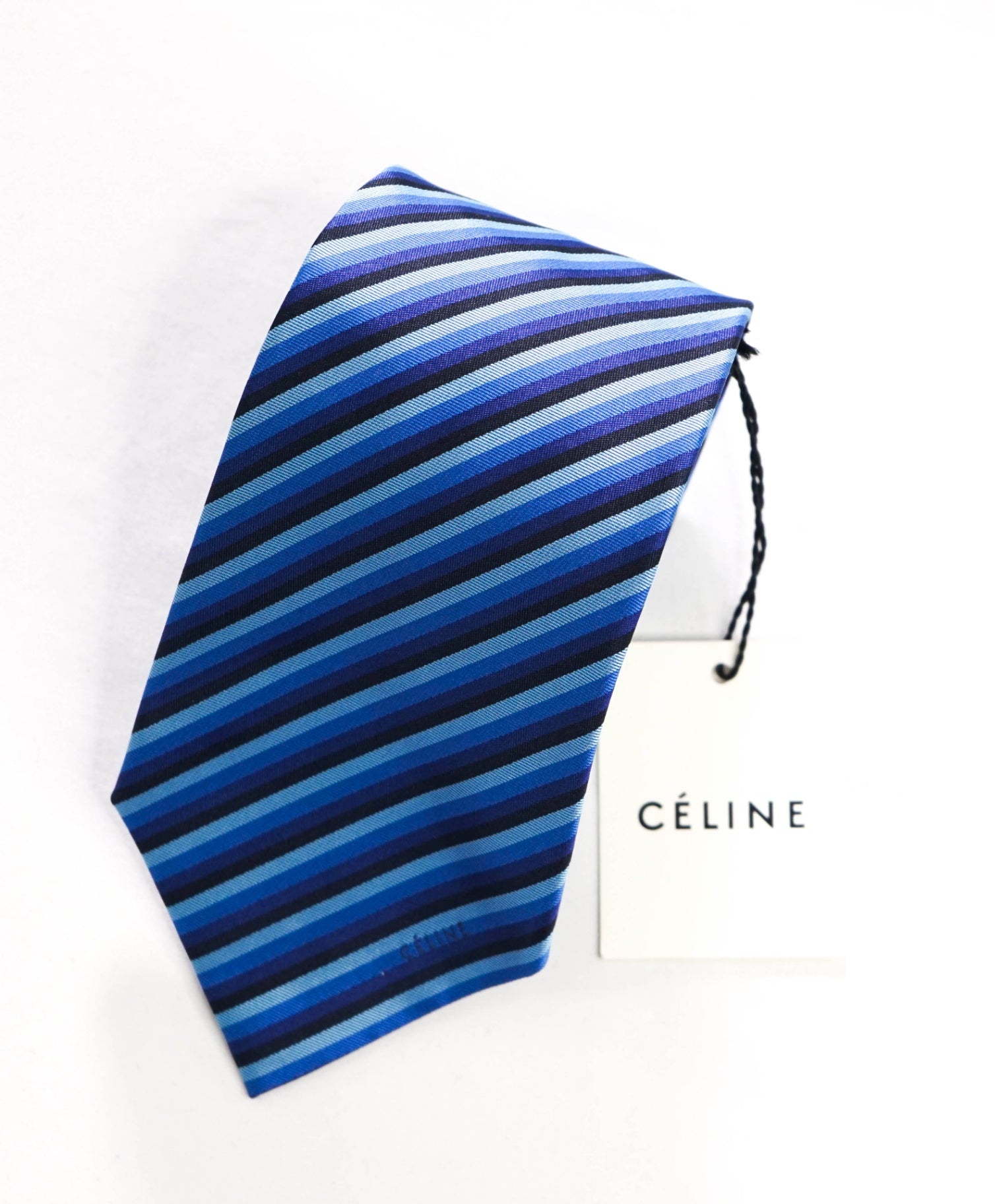 $195 CELINE - Blue Stripe Silk - 3.5" Tie