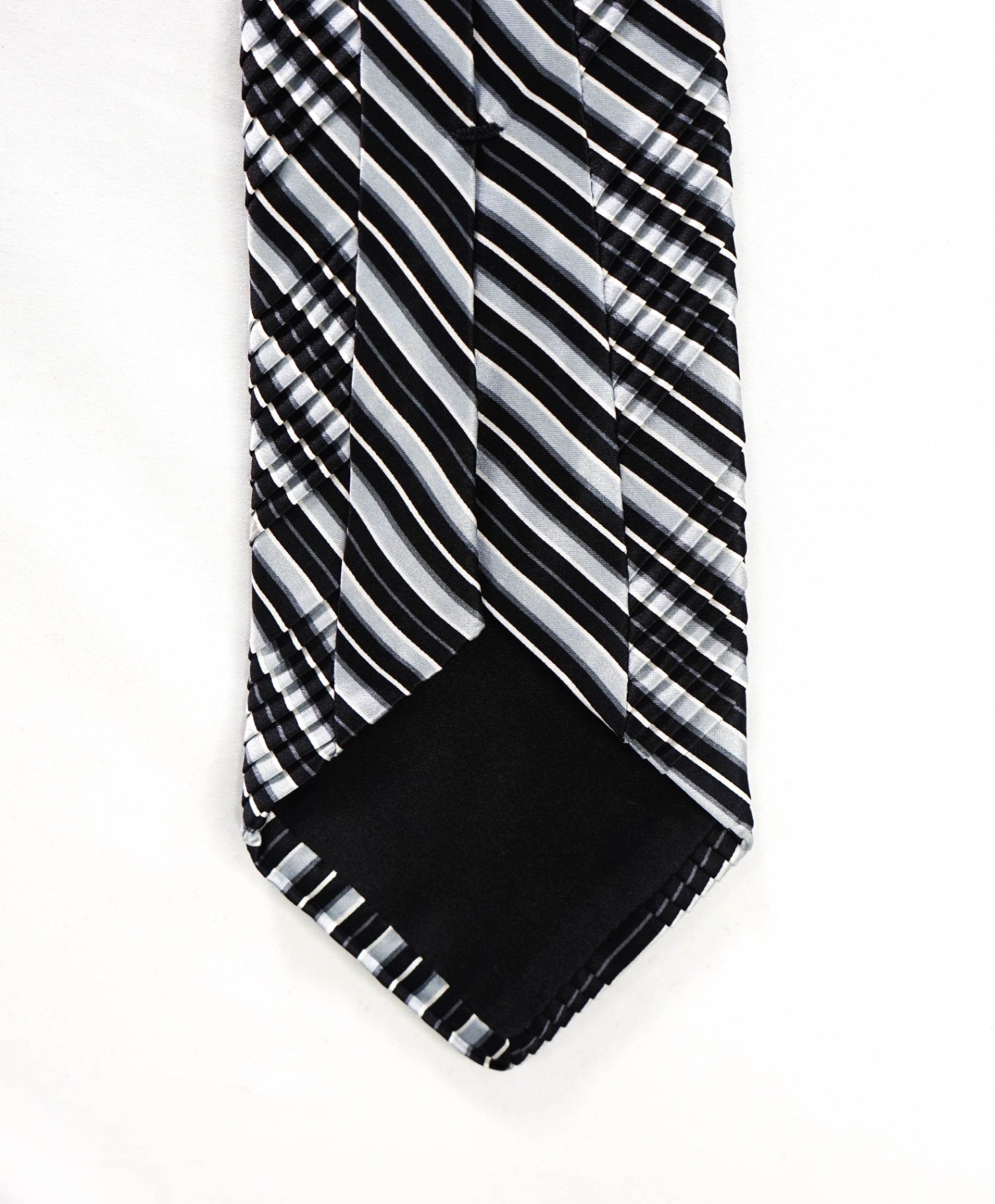 $345 BRIONI - Silver/Black Stripe Pleated Silk - 3.5" Tie