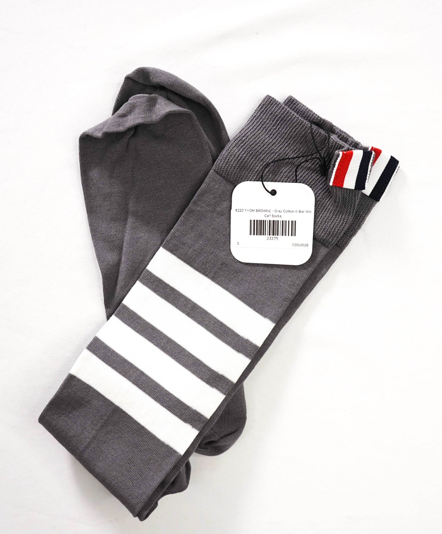 $220 THOM BROWNE - Gray Cotton 4-Bar Mid Calf Socks