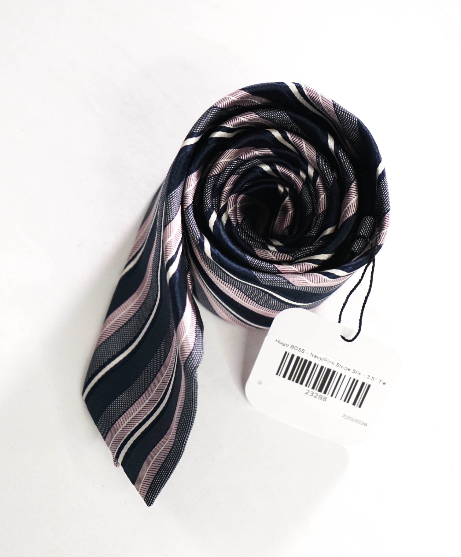$120 Hugo BOSS - Navy/Pink Stripe Silk - 3.5" Tie