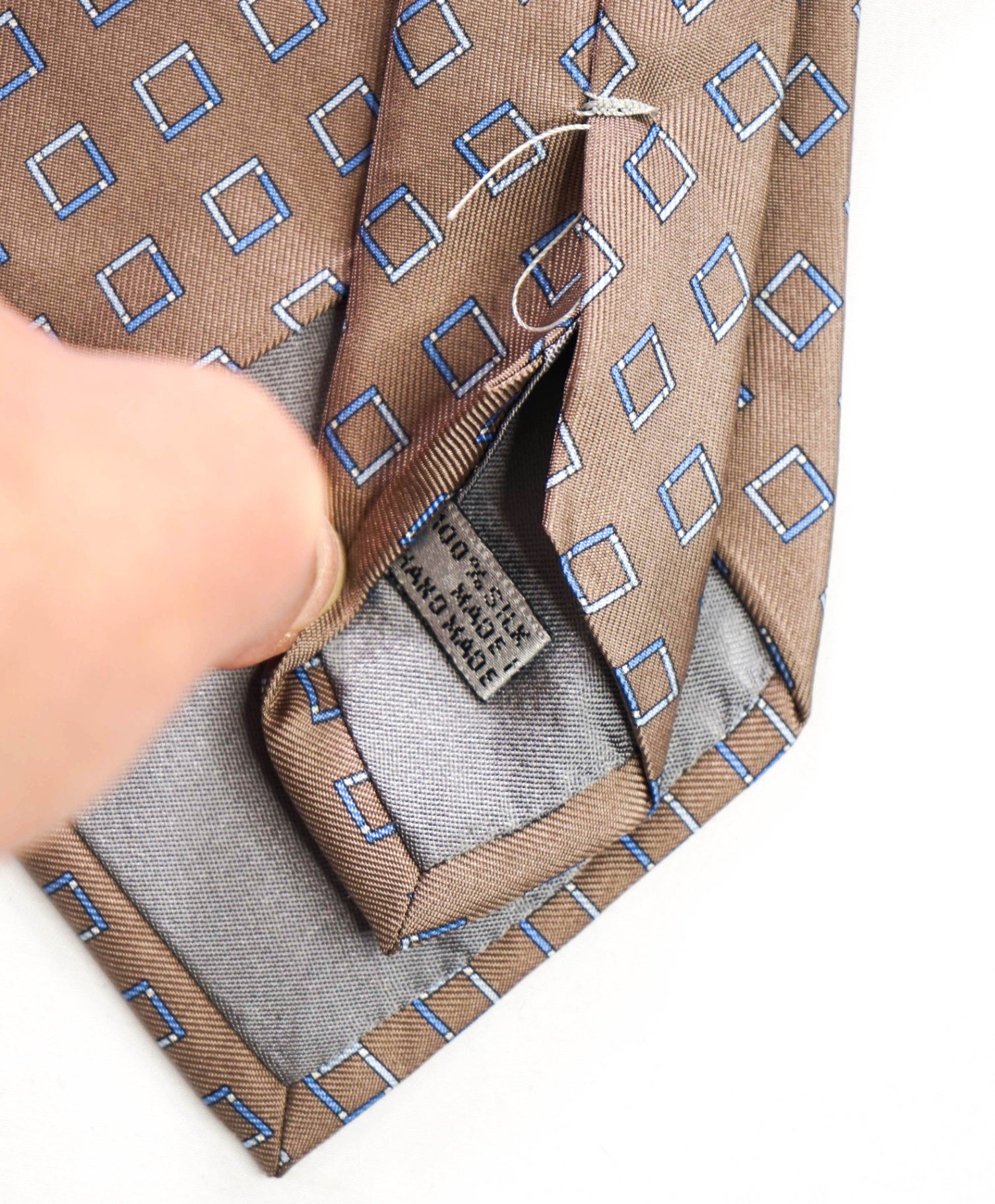 CHRISTIAN DIOR - VINTAGE Brown/Blue Geometric Silk - 3.75" Tie