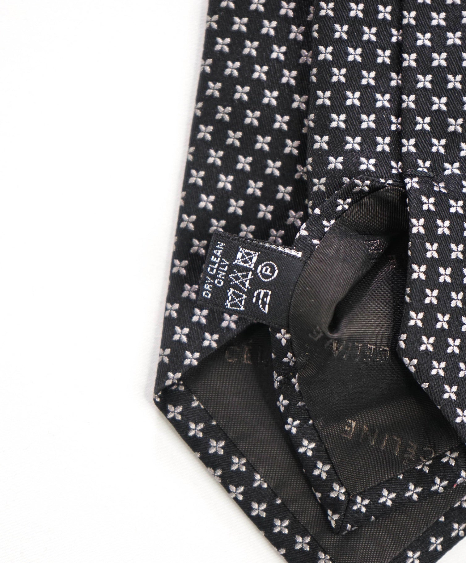 $195 CELINE - Black/Silver Logo Silk - 3.25" Tie