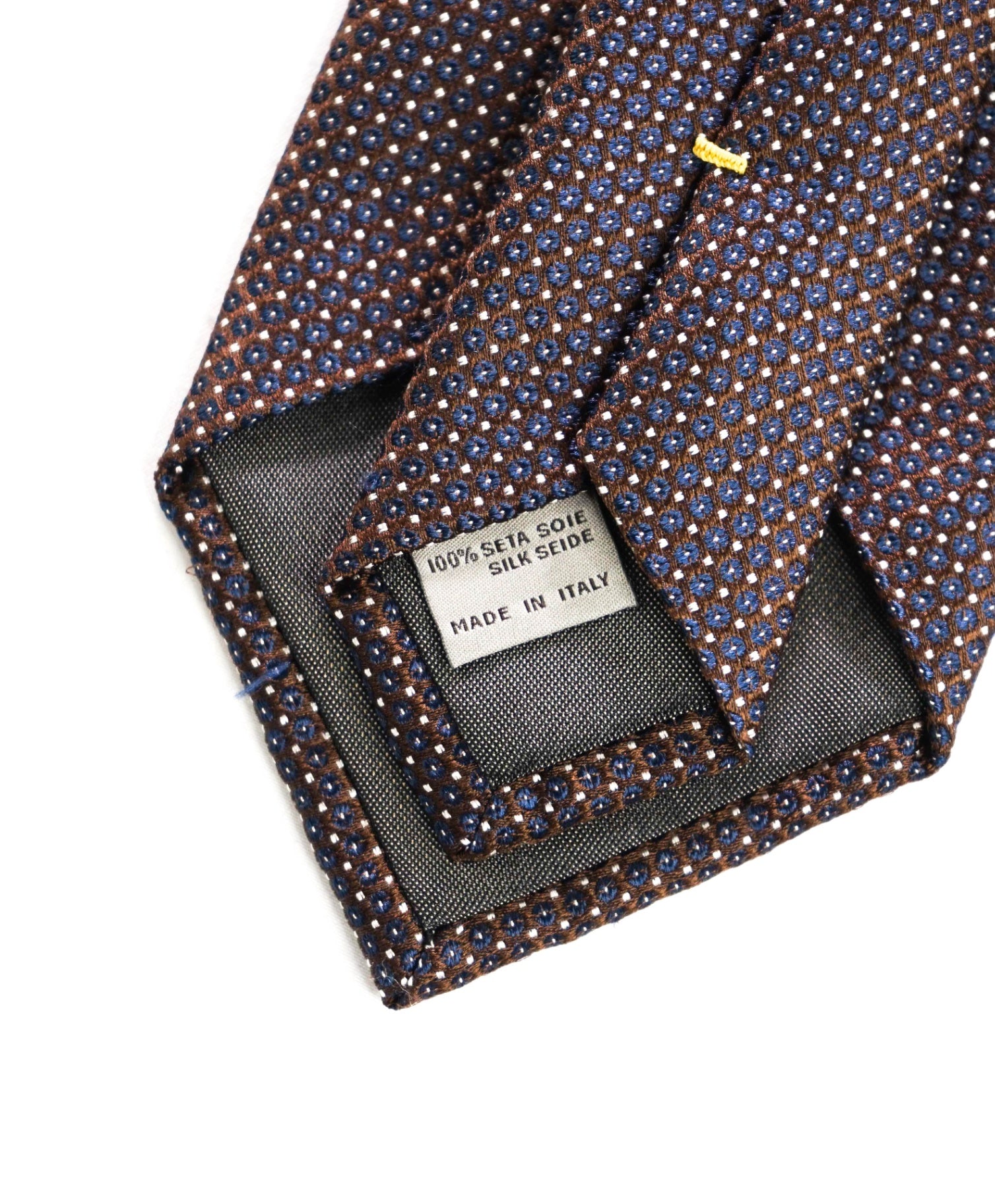 $275 CANALI - Brown/Navy Blue Polka Dot Silk - 3.25" Tie