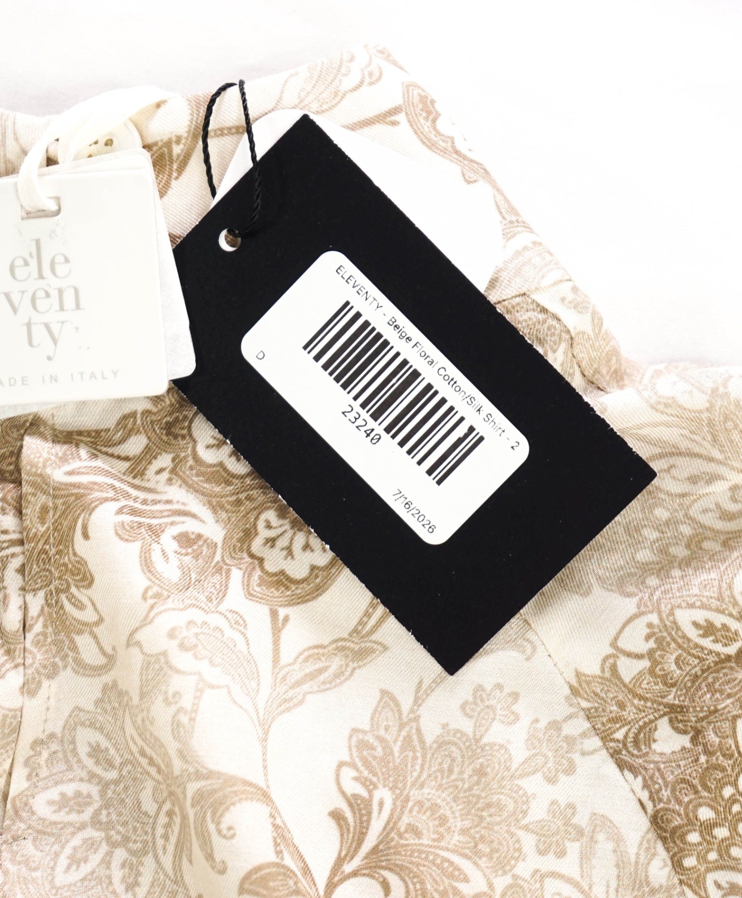 $695 ELEVENTY - Beige Floral Cotton/Silk Shirt - 2