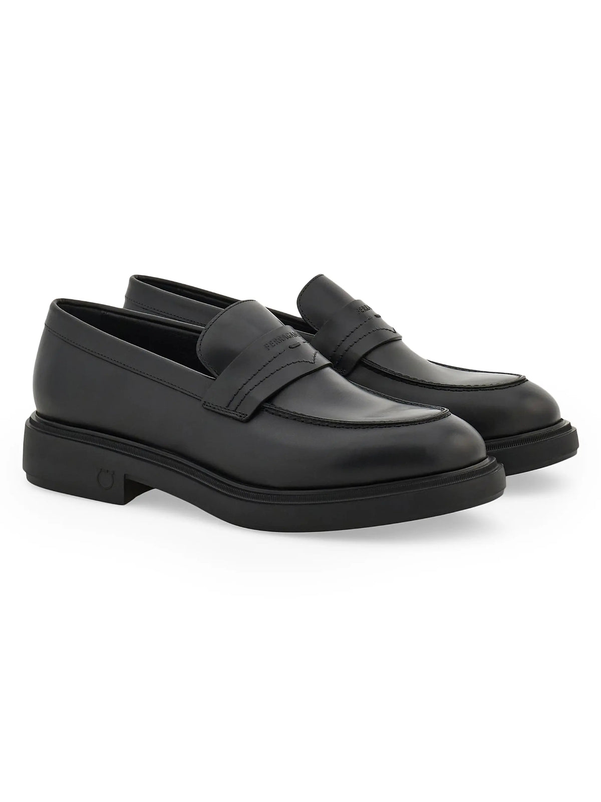 $995 FERRAGAMO - "CALIGOLA" Black Leather Lug-Sole Loafers - 7 EE