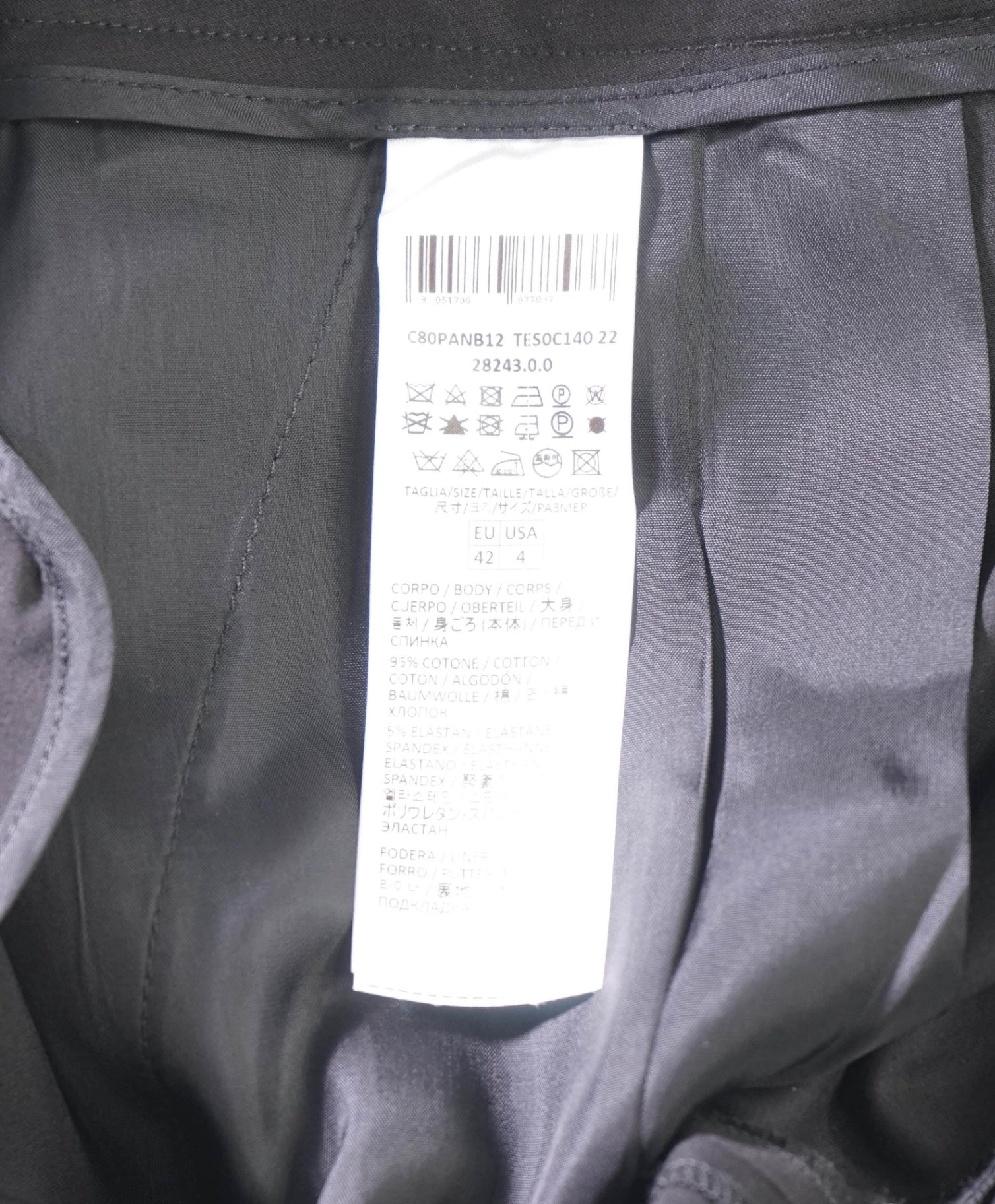 $495 ELEVENTY - Black Cotton Chinos - 4 US (42EU)