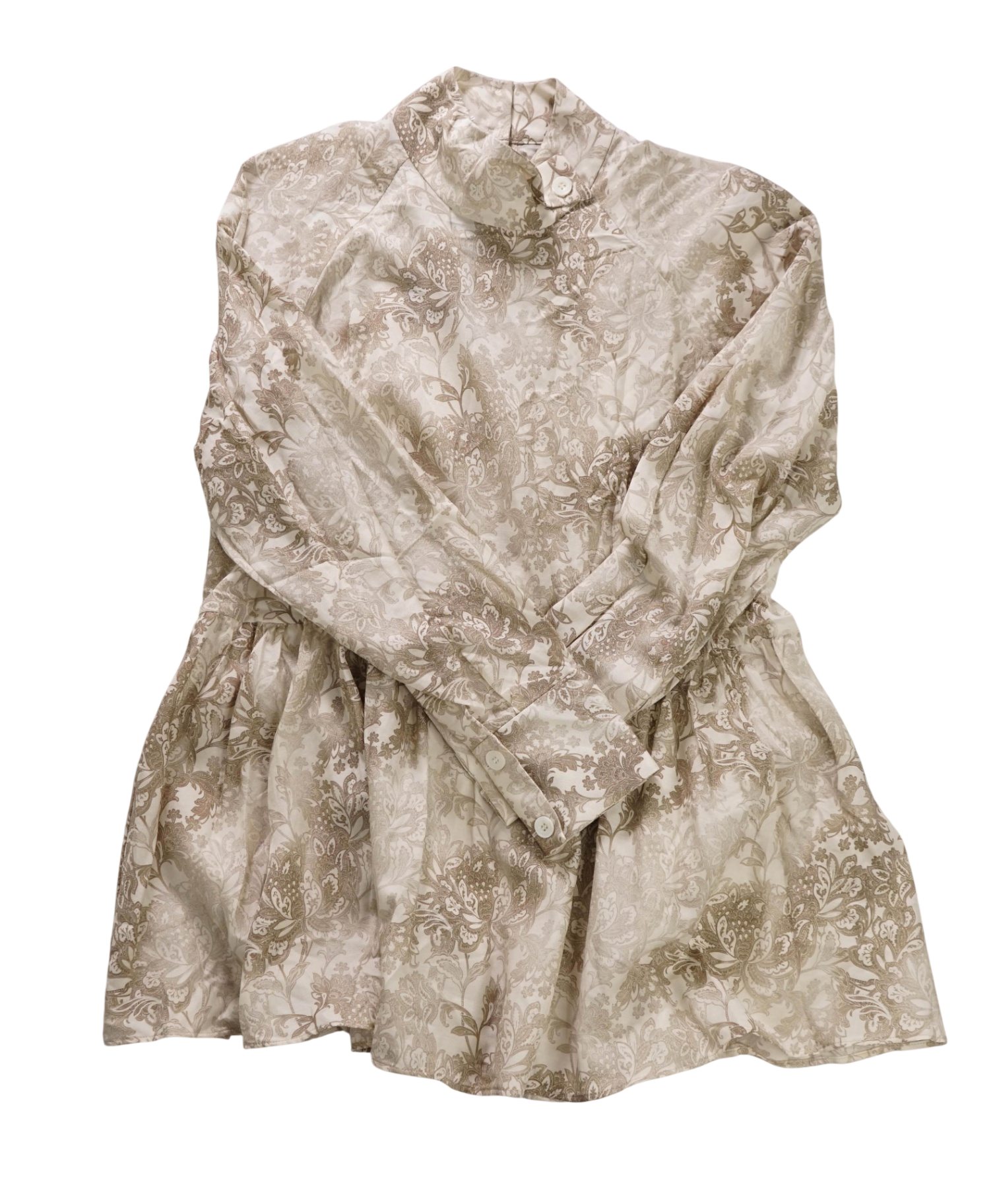 $695 ELEVENTY - Beige Floral Cotton/Silk Shirt - 2