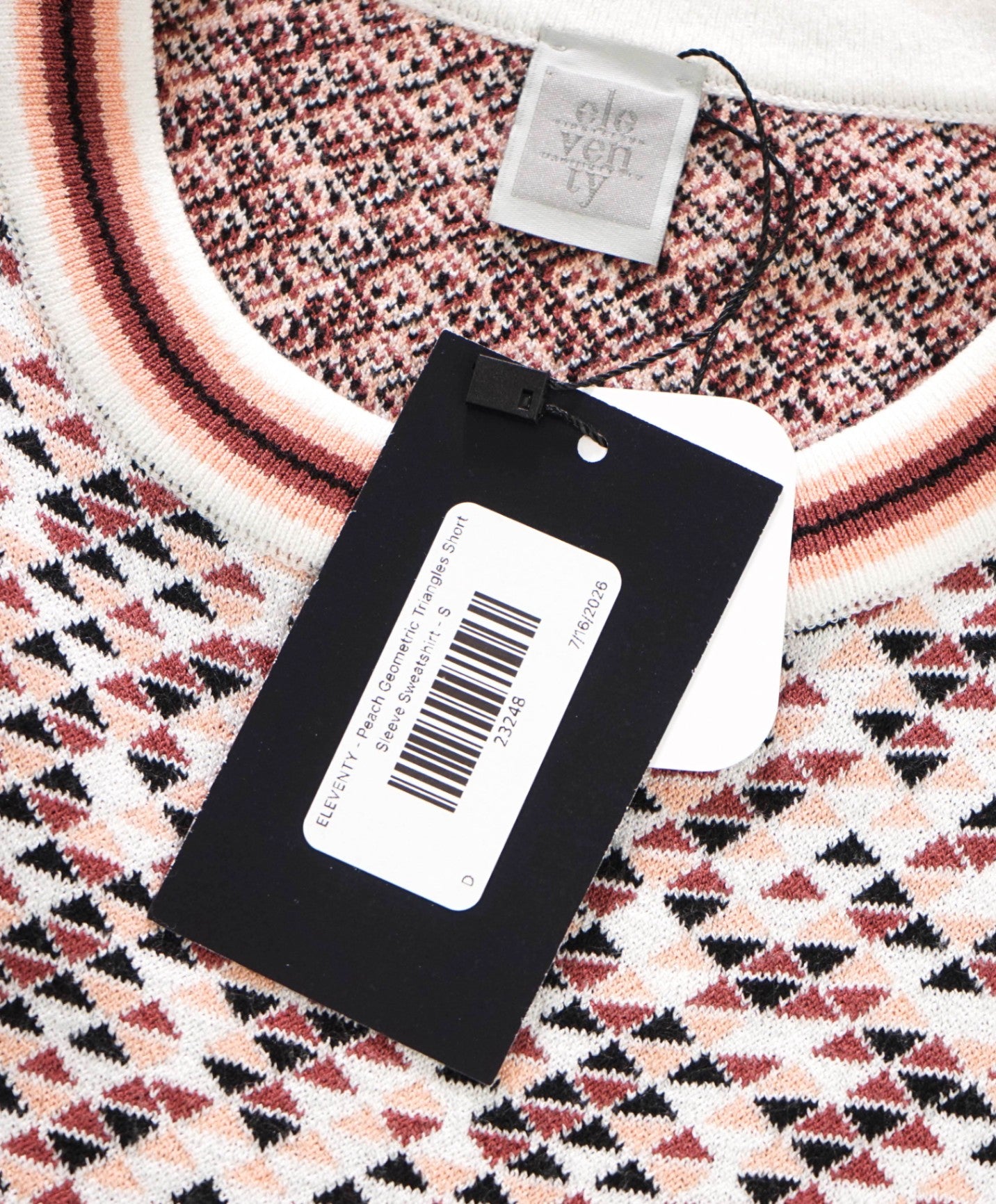 $595 ELEVENTY - Geometric Short Sleeve Sweatshirt - S