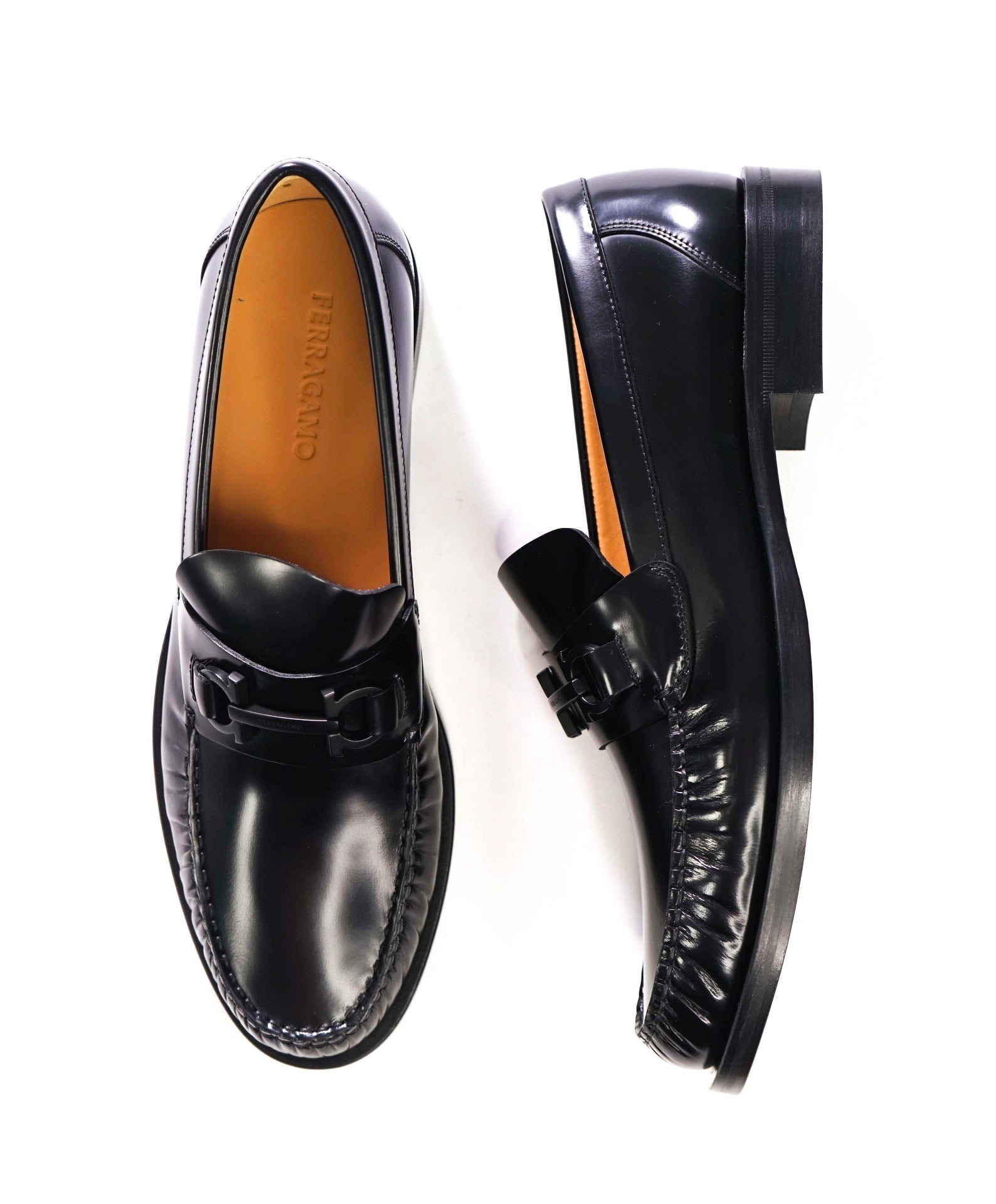 $995 FERRAGAMO - Black Leather "FORT" Loafers - 12 E