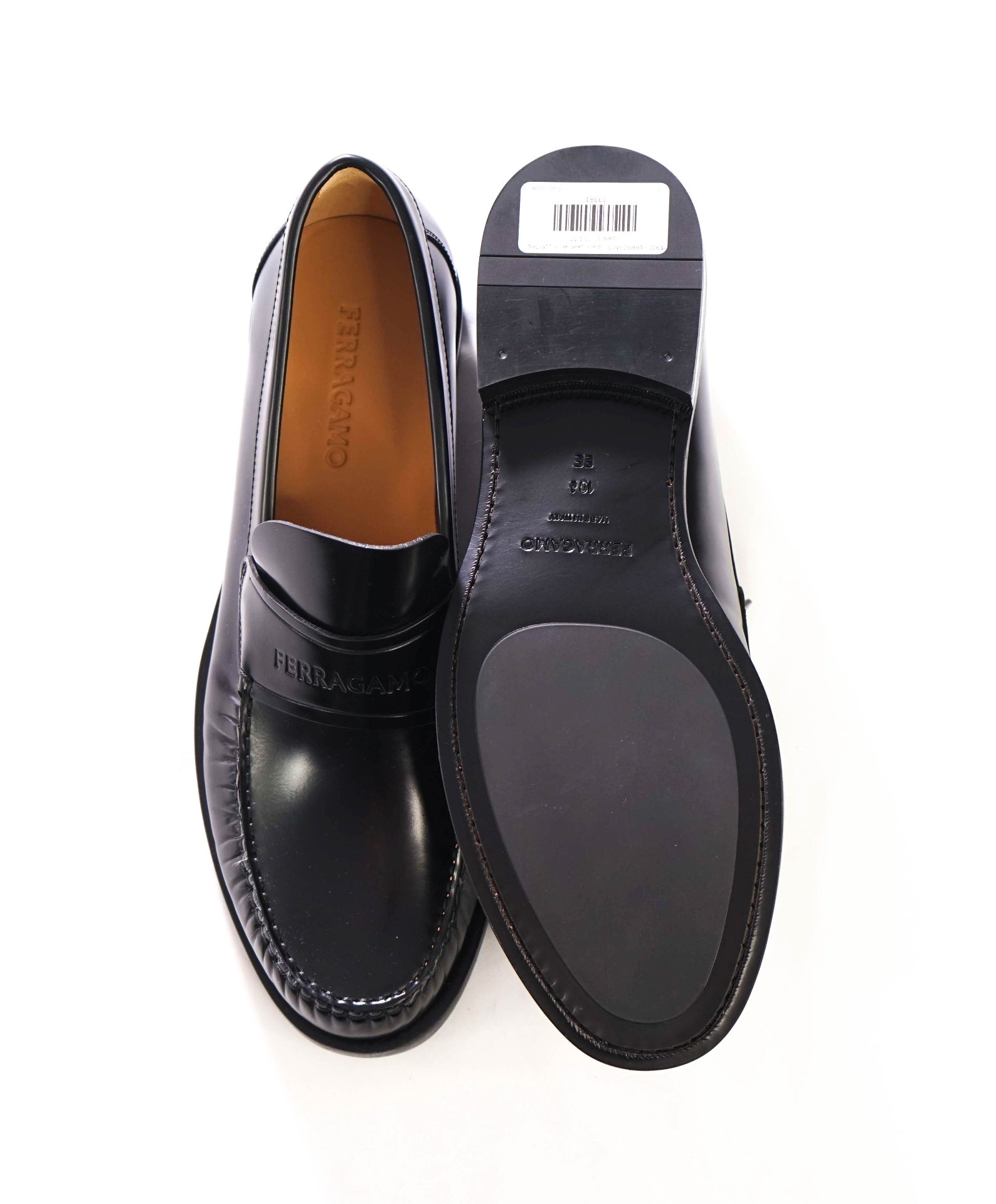 $930 FERRAGAMO - Black Leather "FILLMORE" Loafers - 10.5 EE