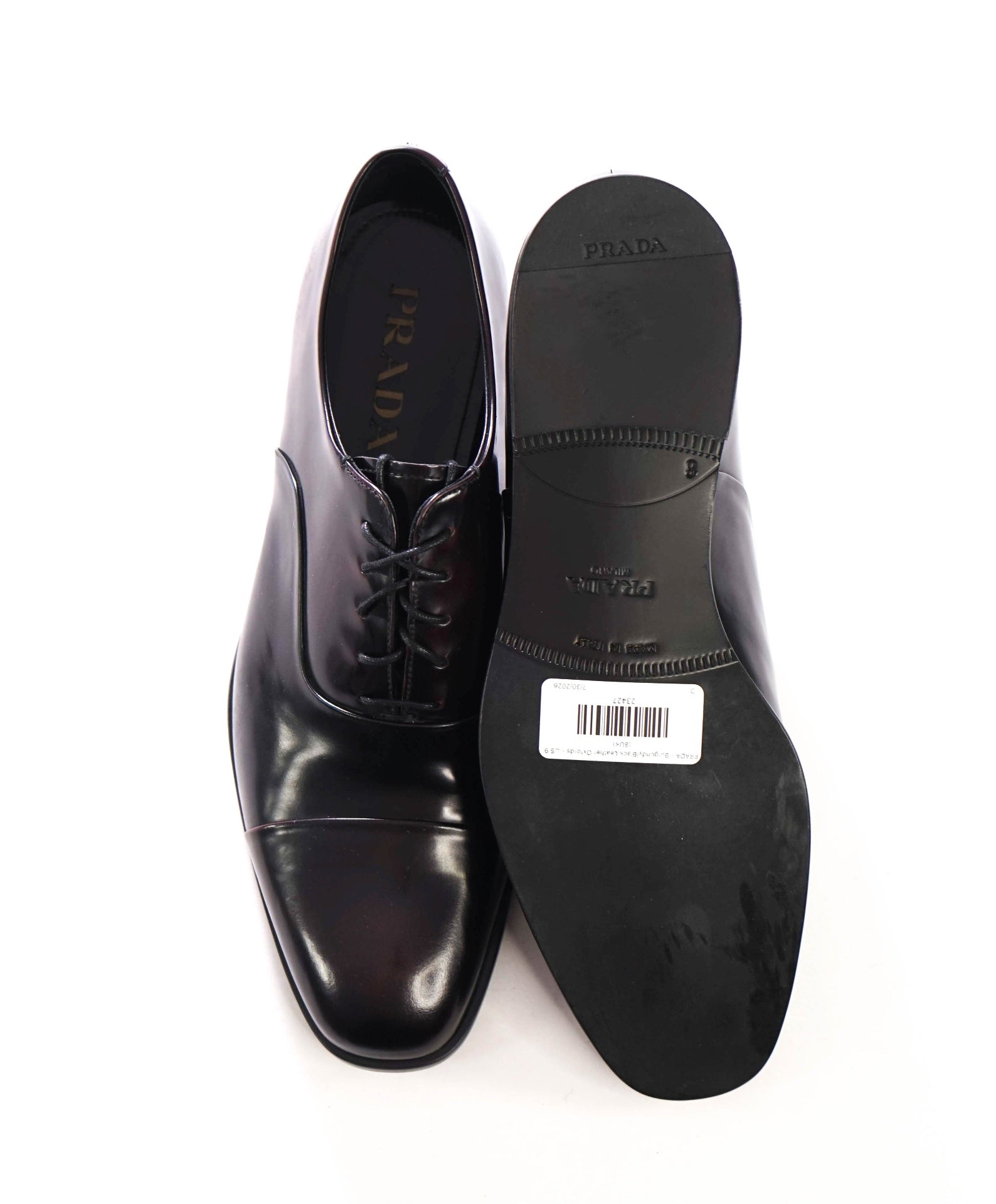 $1,280 PRADA - Burgundy/Black Leather Oxfords - US 9 (8UK)