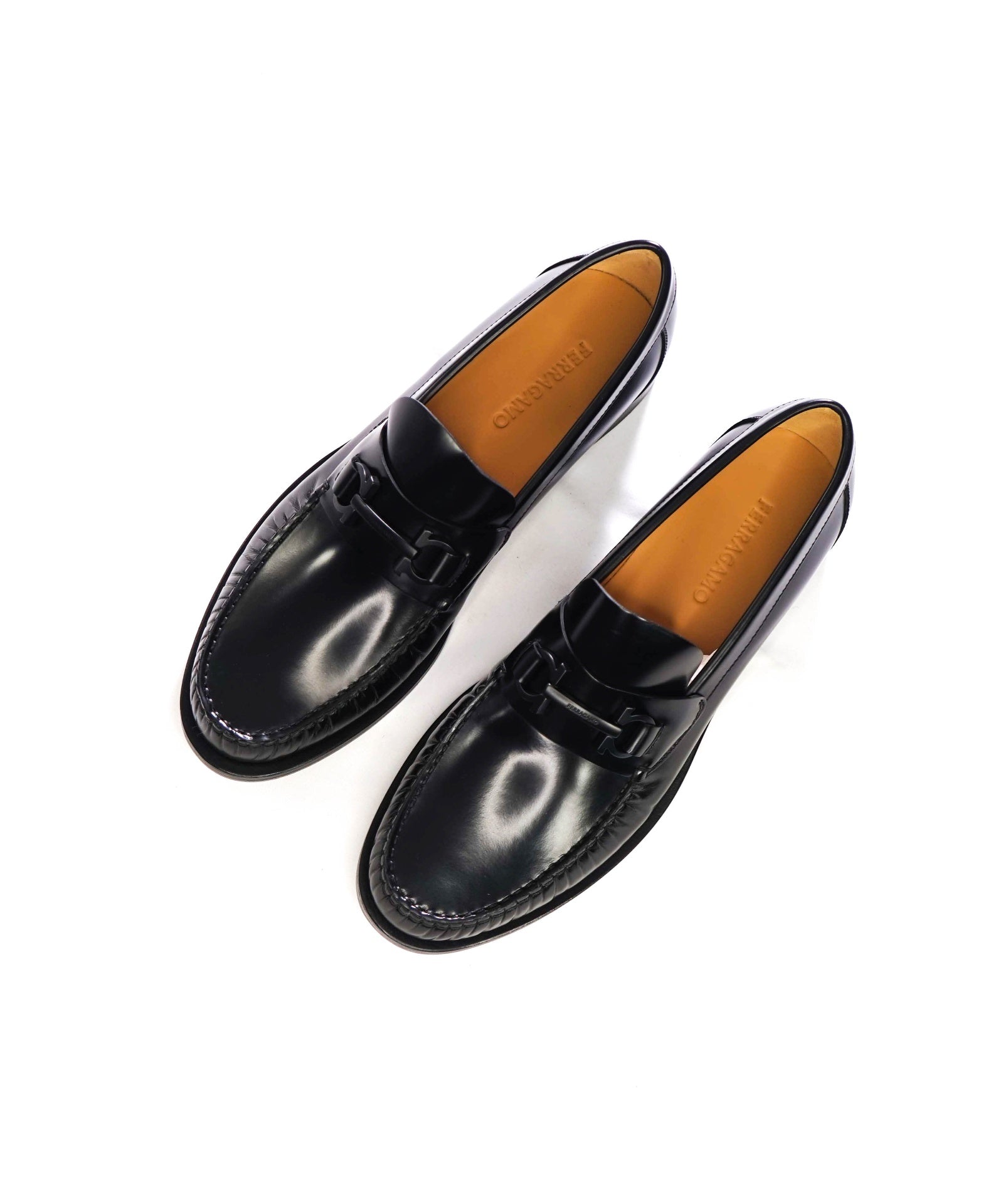 $995 FERRAGAMO - Black Leather "FORT" Loafers - 11 E