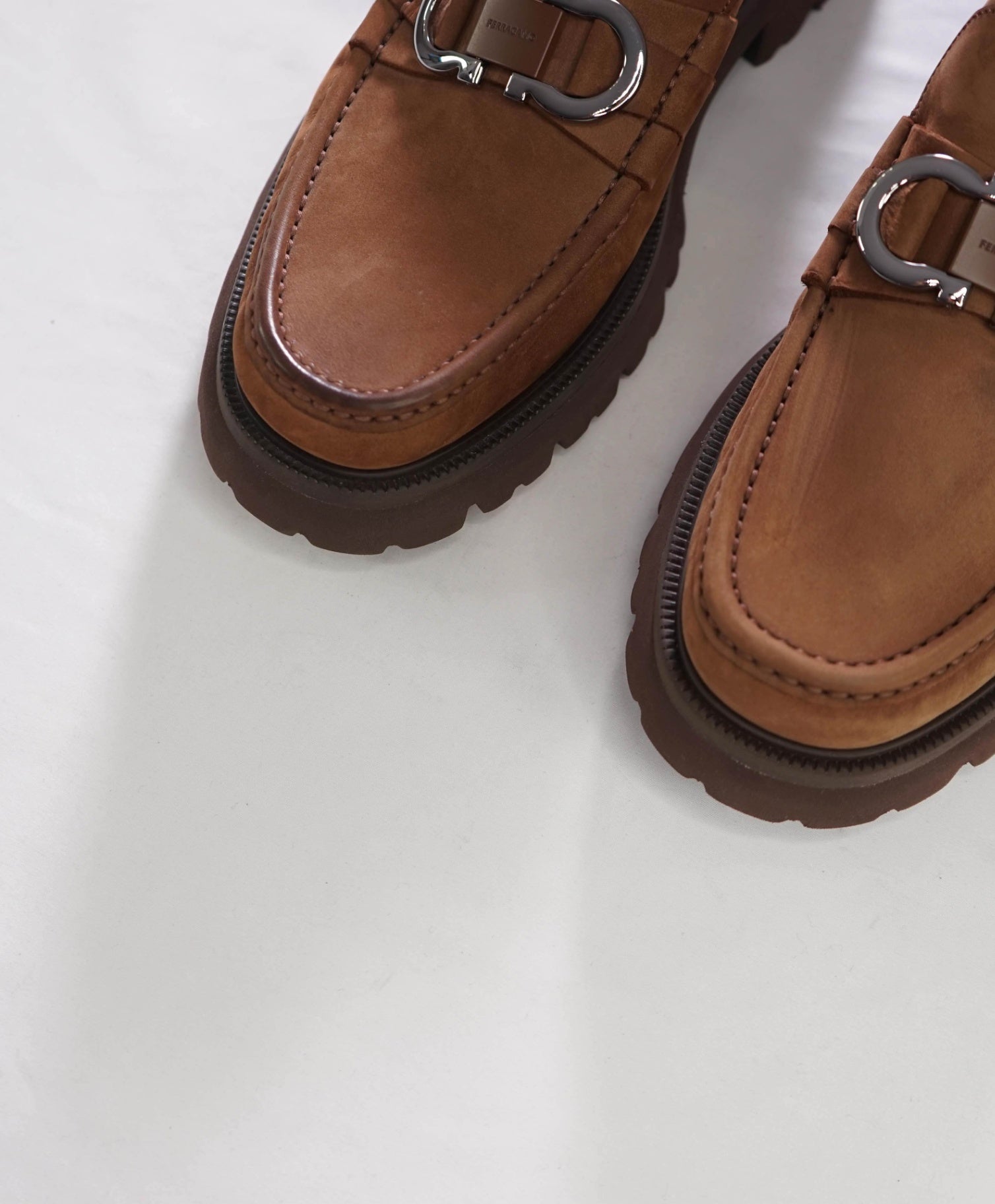 $1,090 FERRAGAMO - Brown Suede "COCOON" Loafers - 11.5 EE