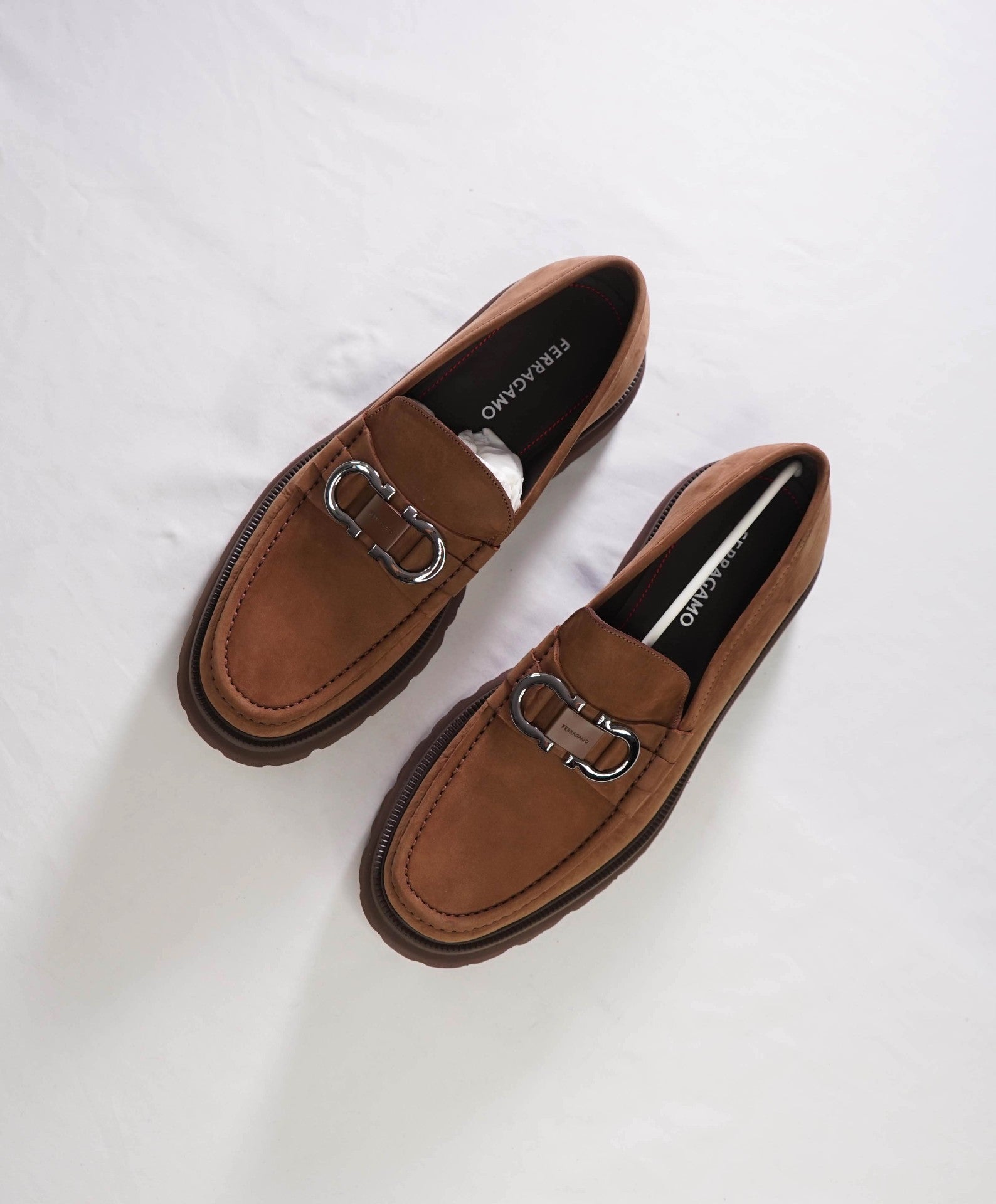 $1,090 FERRAGAMO - Brown Suede "COCOON" Loafers - 11.5 EE