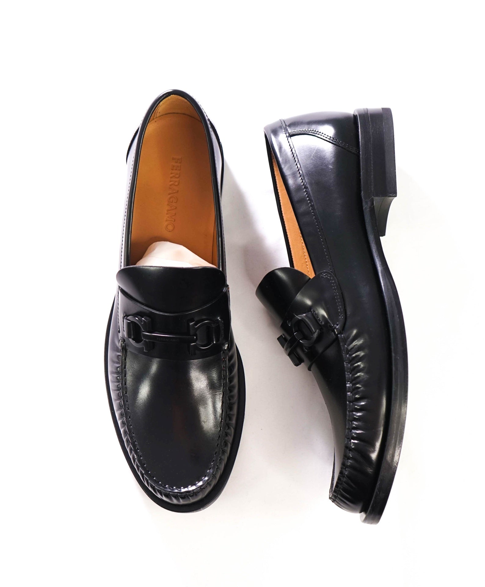 $995 FERRAGAMO - Black Leather "FORT" Loafers - 11 D