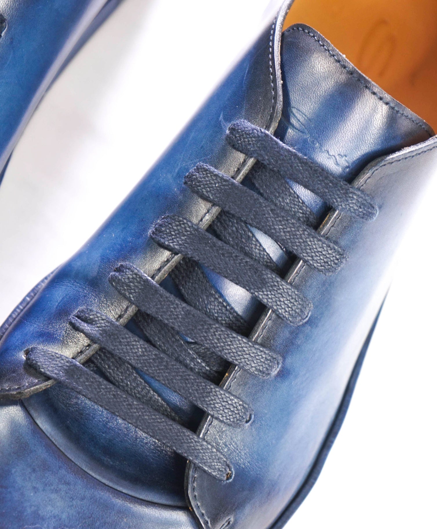 $1,295 SANTONI - Navy Blue Leather Sneakers - US 10 (9UK)