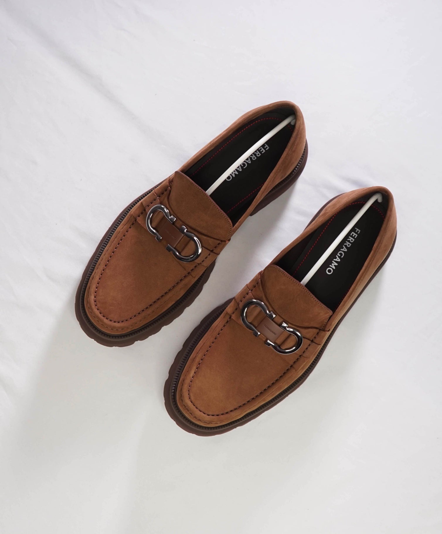 $1,090 FERRAGAMO - Brown Suede "COCOON" Loafers - 12 EE