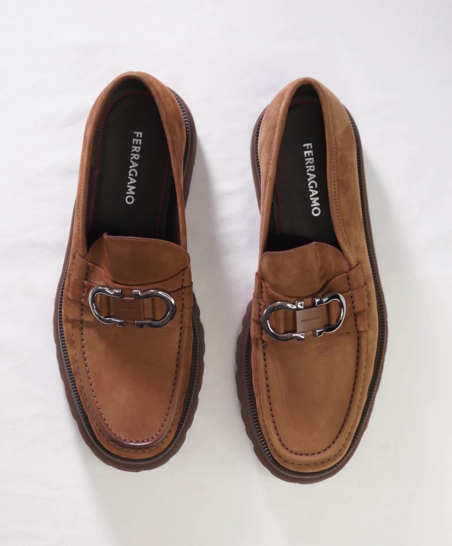 $1,090 FERRAGAMO - Brown Suede "COCOON" Loafers - 11.5 EE