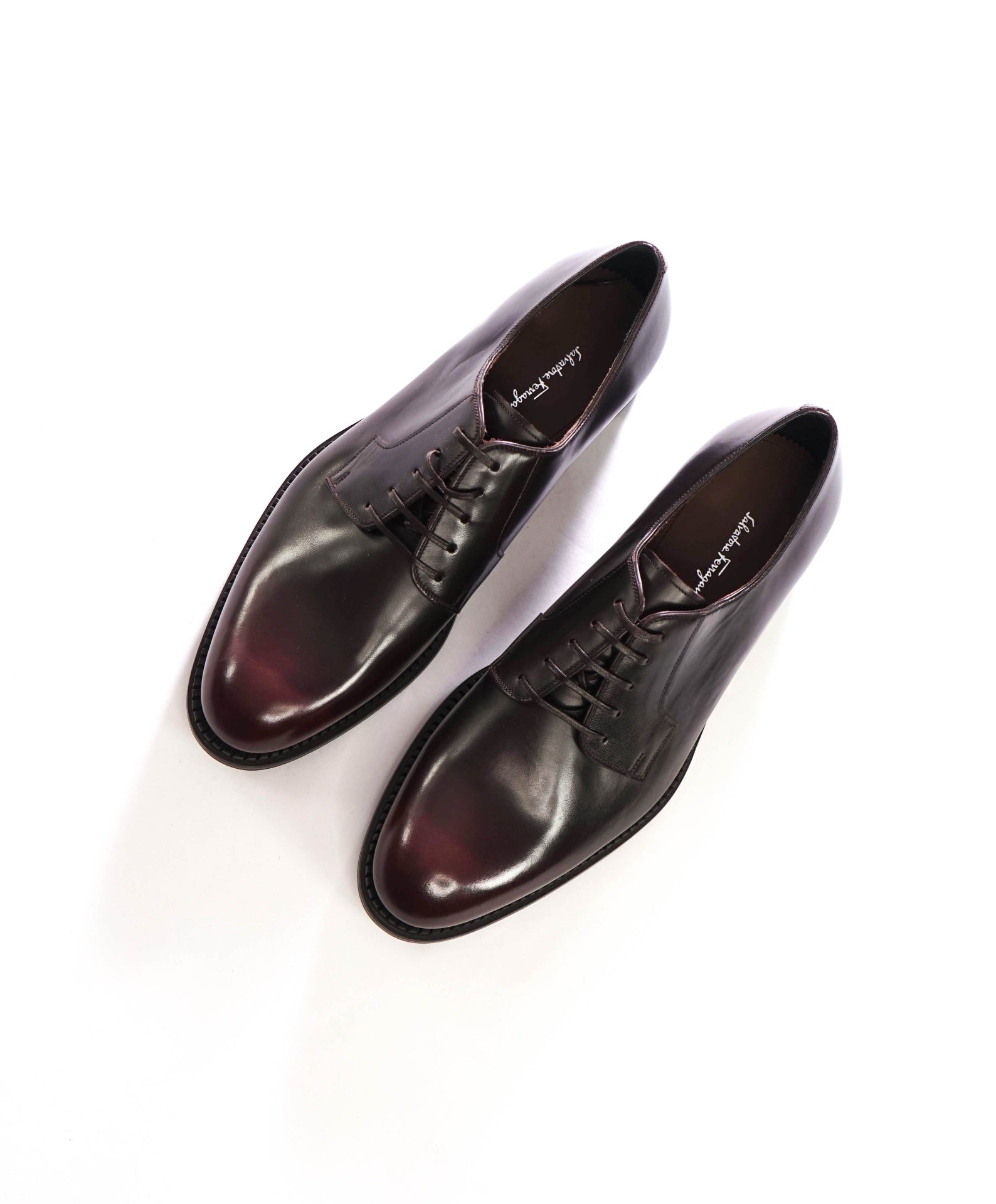 $895 FERRAGAMO - Brown/Burgundy Patina Leather Derby - 9 E