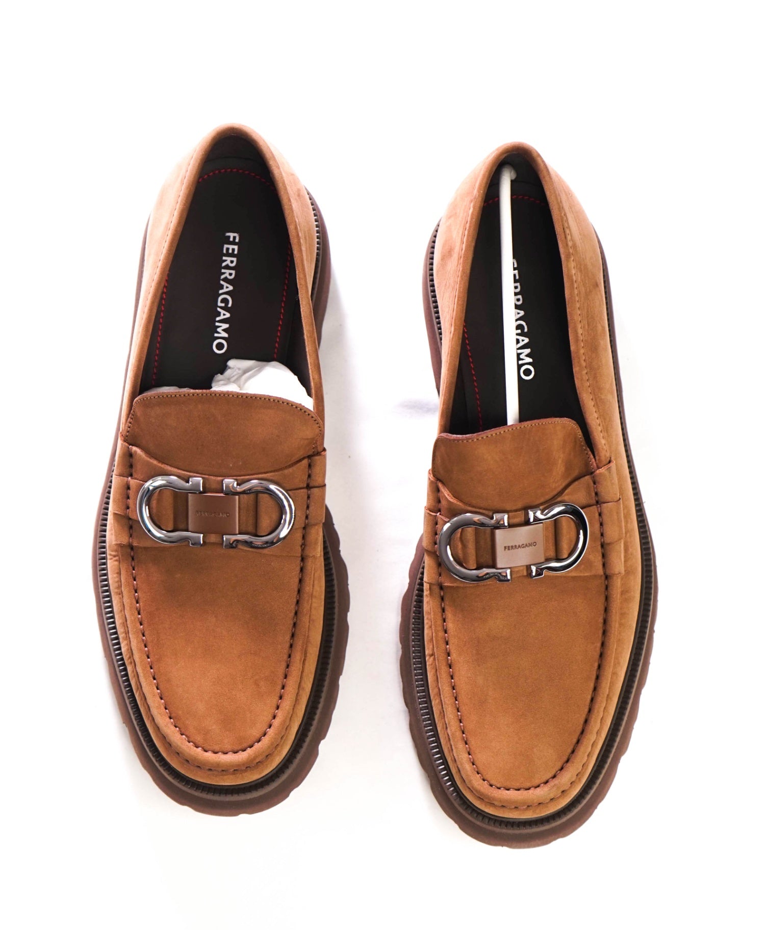 $1,090 FERRAGAMO - Brown Suede "COCOON" Loafers - 11.5 EE