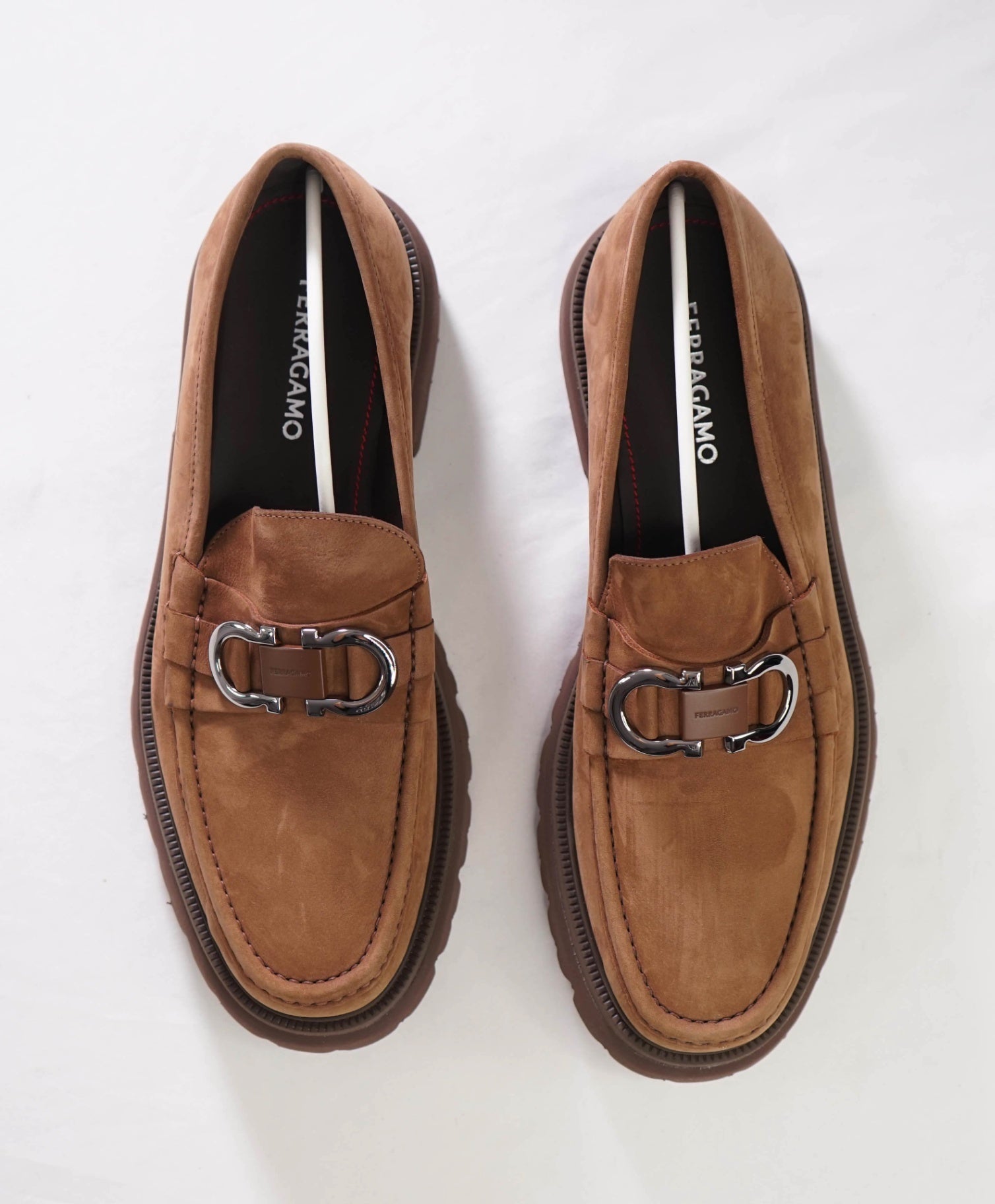 $1,090 FERRAGAMO - Brown Suede "COCOON" Loafers - 12 EE