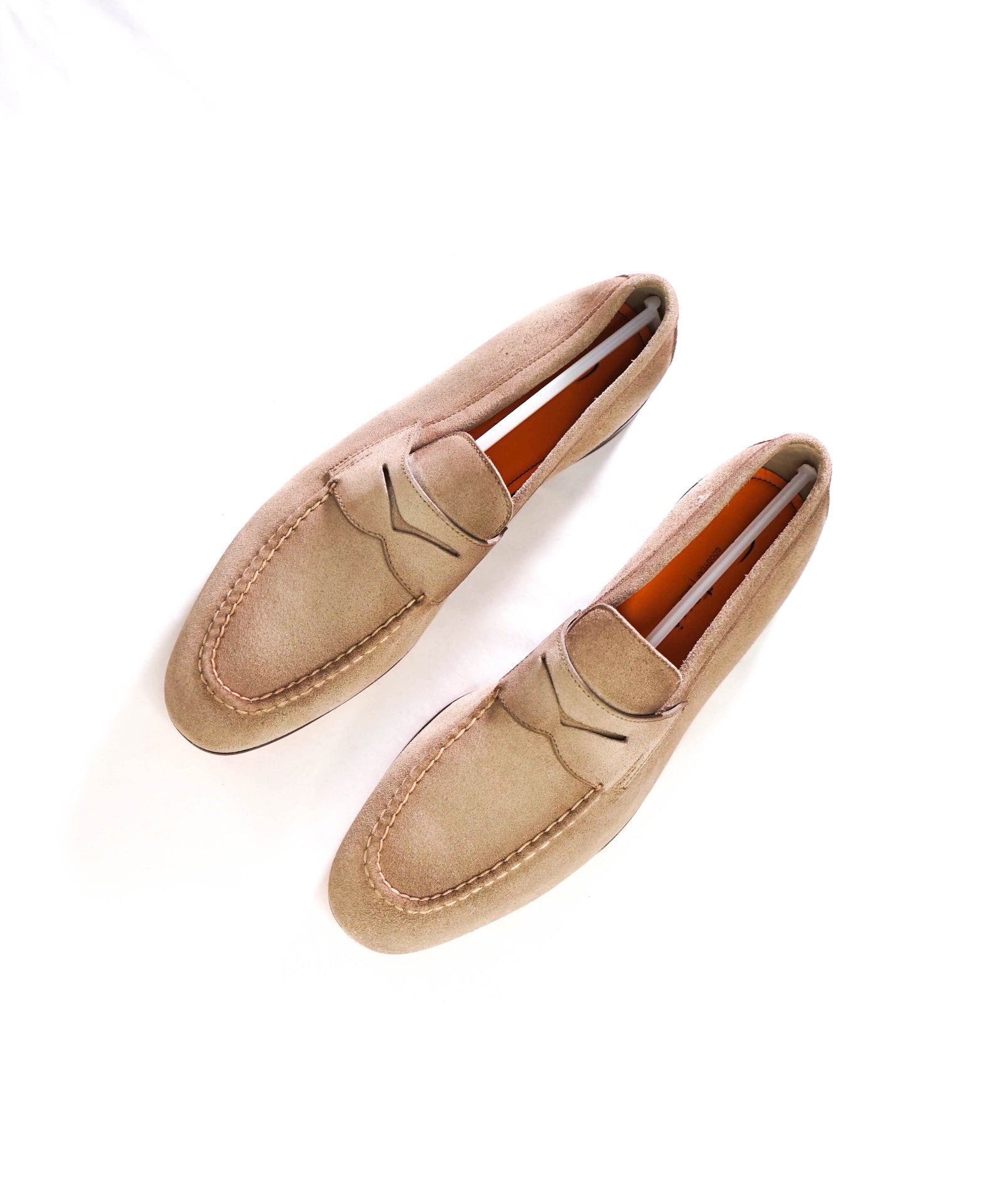 $800 SANTONI - Beige Suede Penny Loafers - US 13 (12UK)