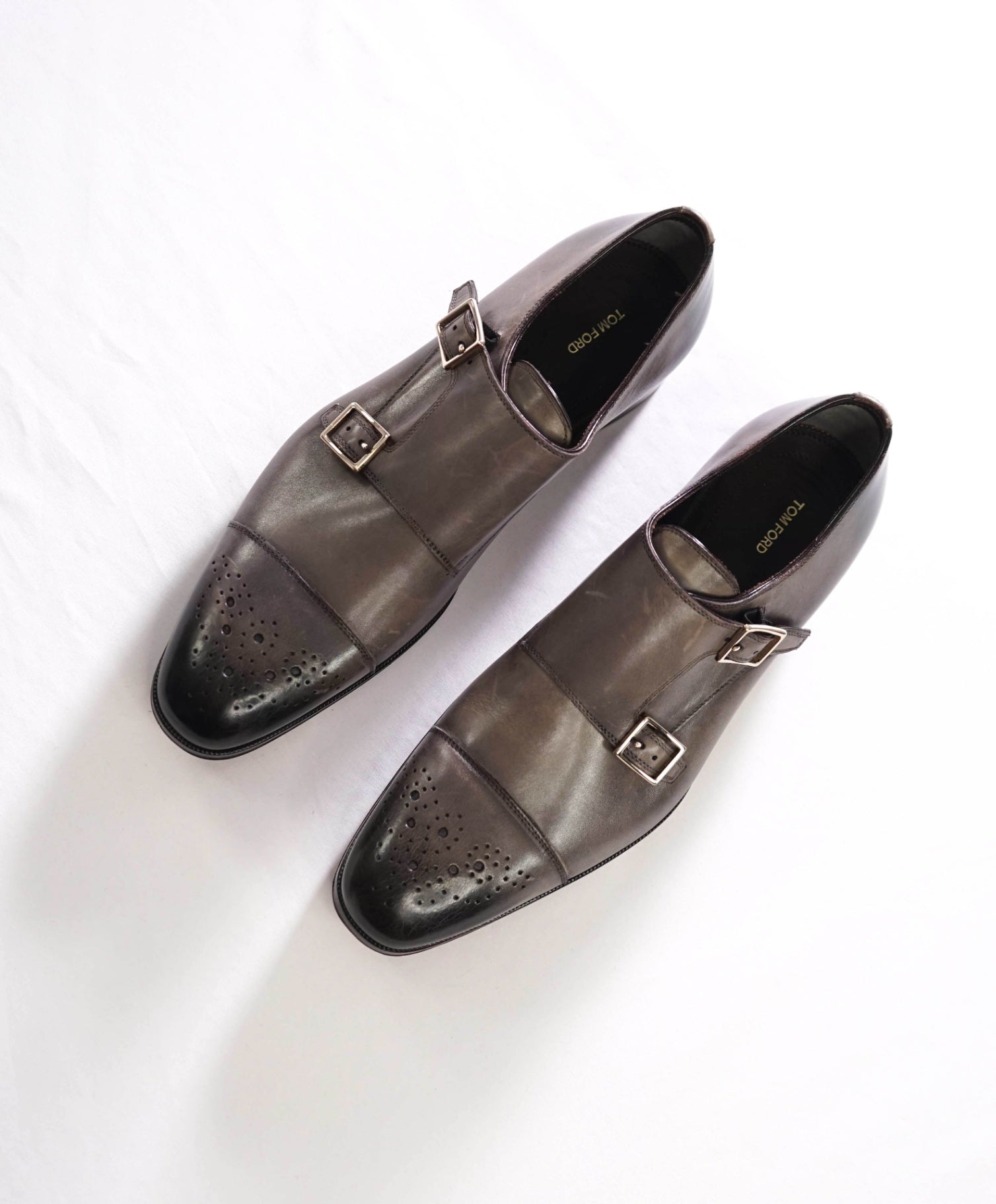 $1,990 TOM FORD - Gray Leather Monk Straps - US 9 (TF 8.5)