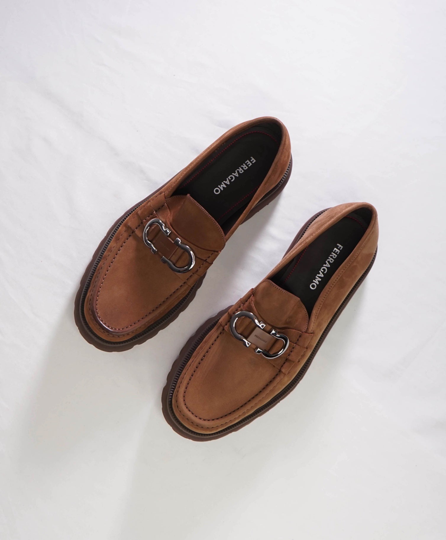 $1,090 FERRAGAMO - Brown Suede "COCOON" Loafers - 11.5 EE
