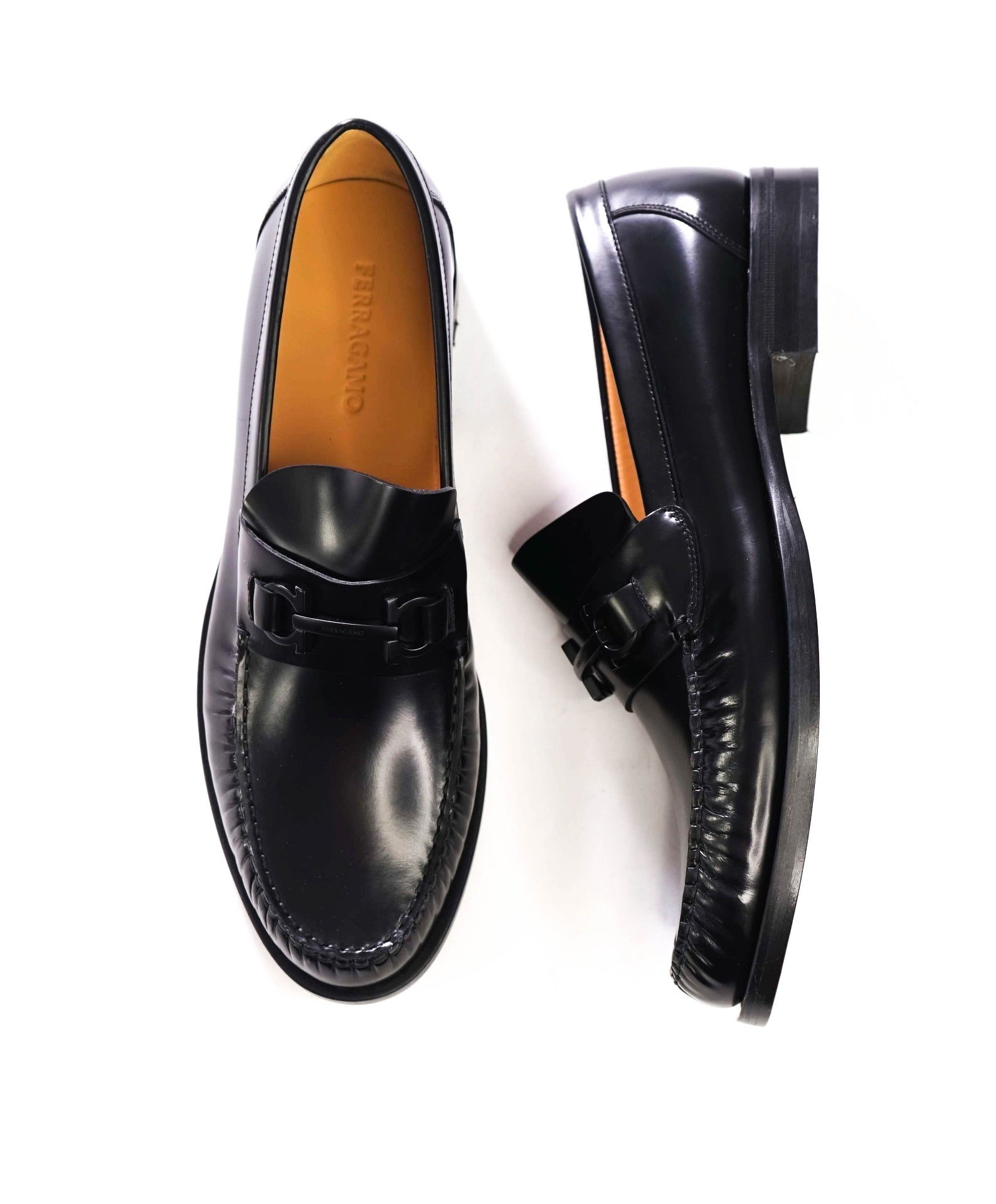$995 FERRAGAMO - Black Leather "FORT" Loafers - 13 E
