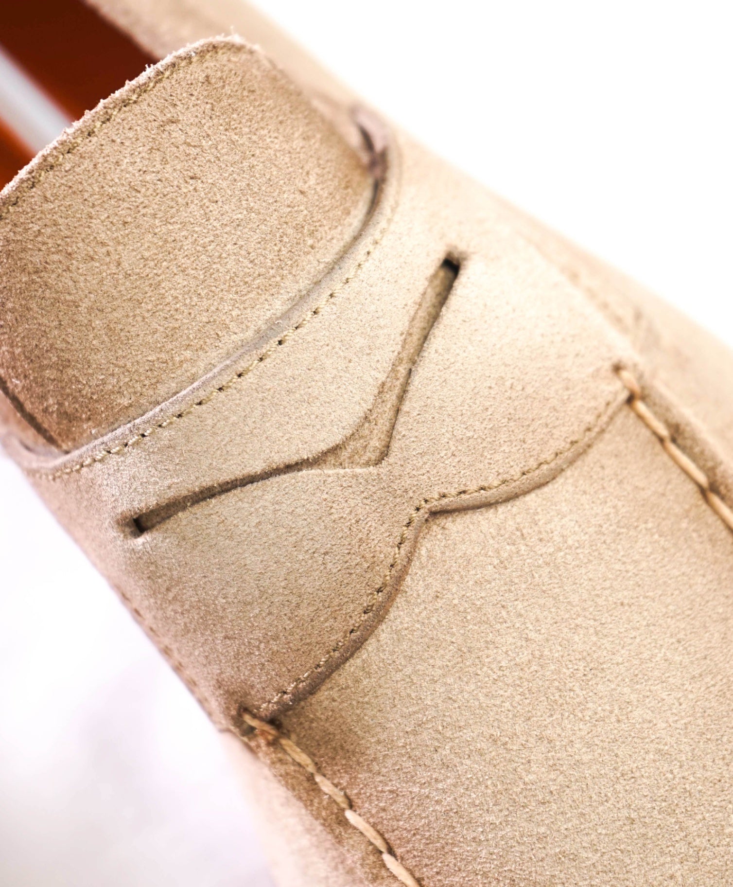 $800 SANTONI - Beige Suede Penny Loafers - US 13 (12UK)