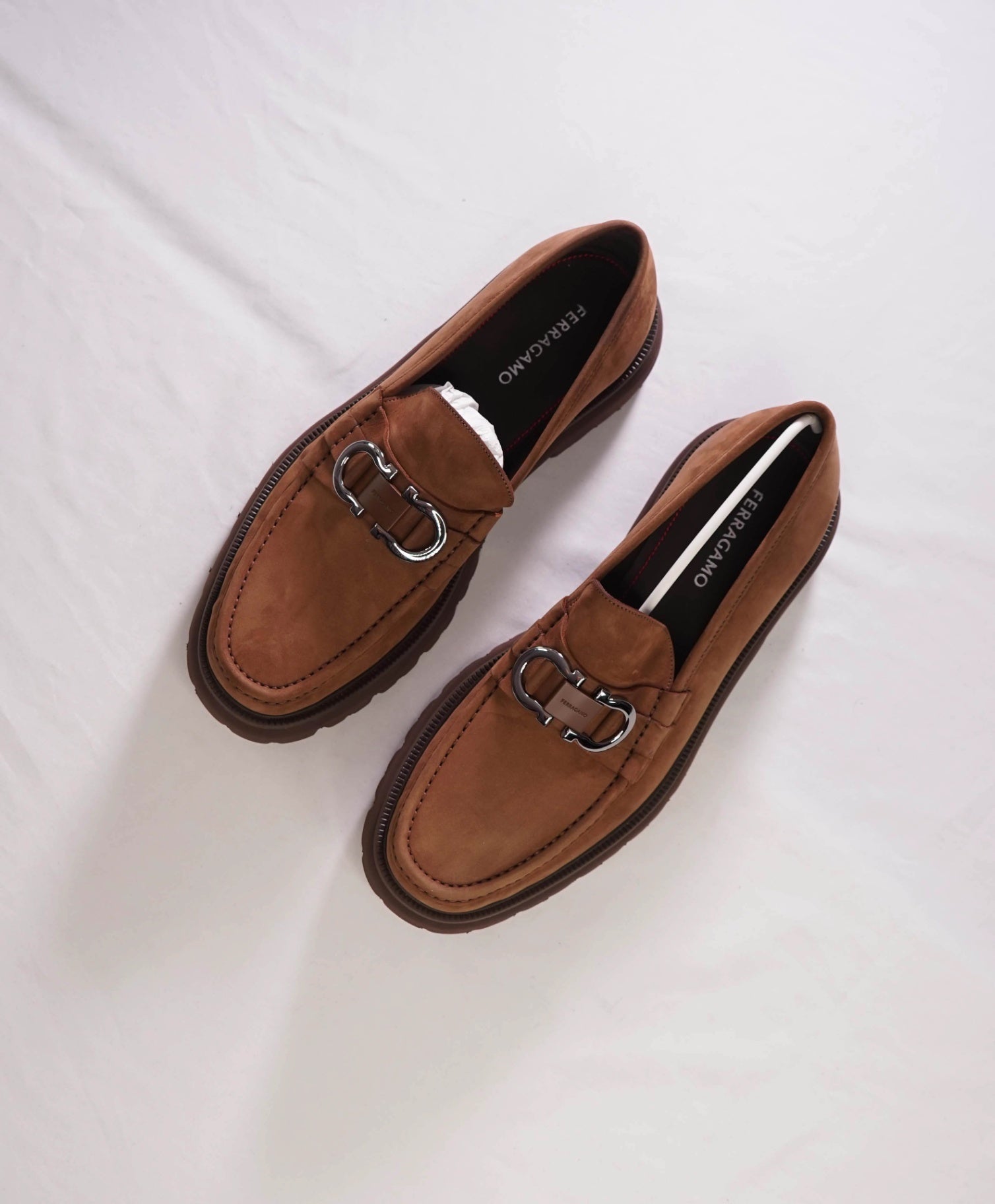 $1,090 FERRAGAMO - Brown Suede "COCOON" Loafers - 12 EE