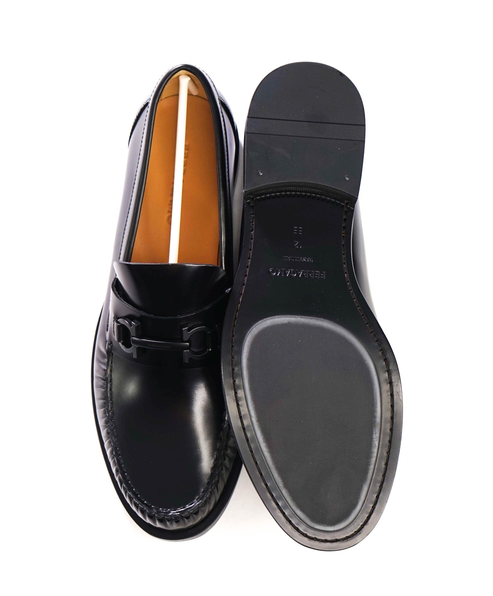 $995 FERRAGAMO - Black Leather "FORT" Loafers - 12 EE