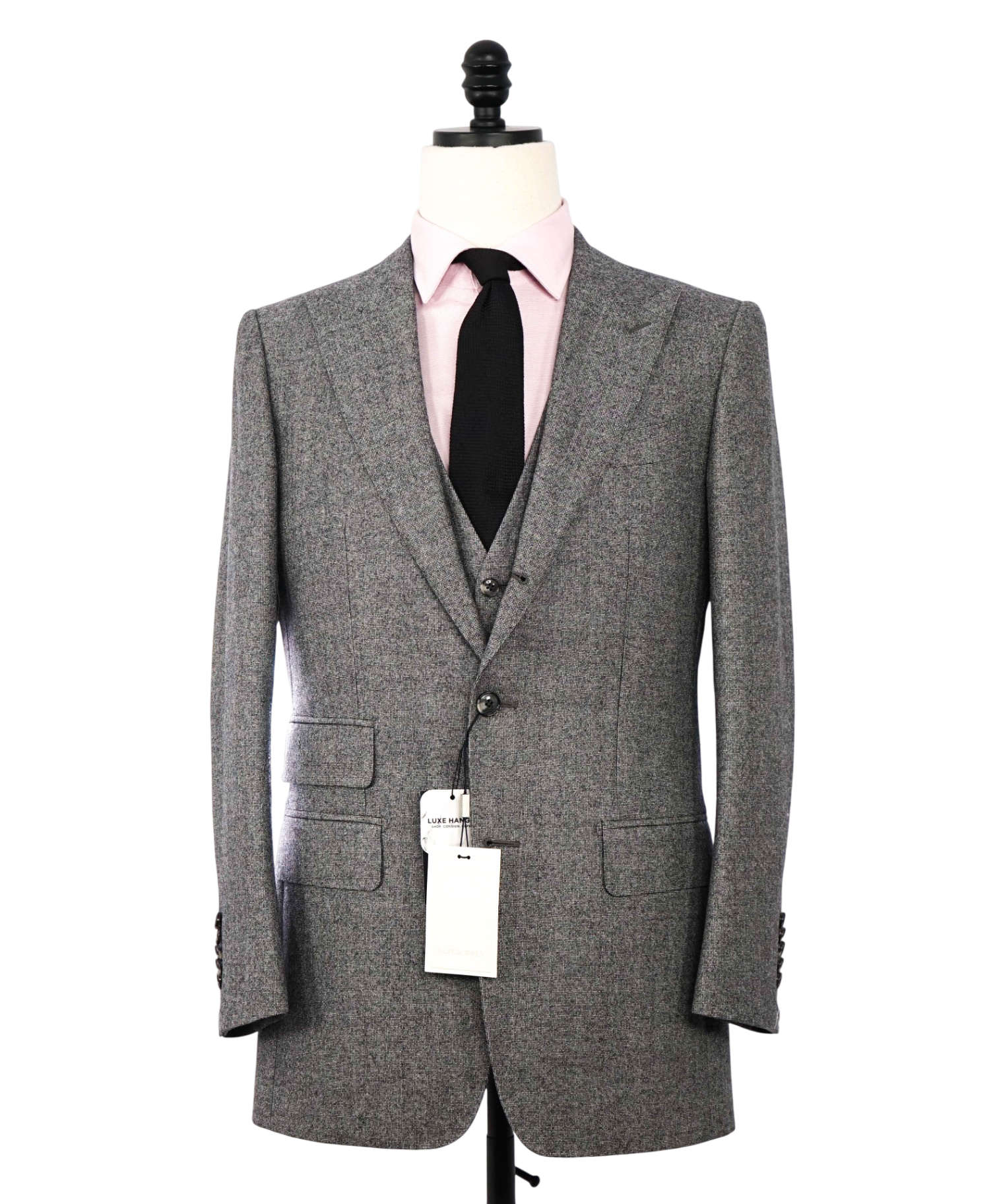 $927 SUITSUPPLY - Gray Houndstooth Wool 3-Piece Suit - 38R