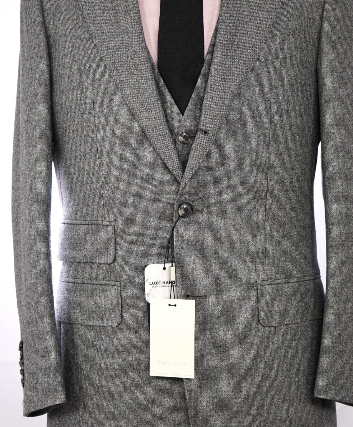 $927 SUITSUPPLY - Gray Houndstooth Wool 3-Piece Suit - 38R