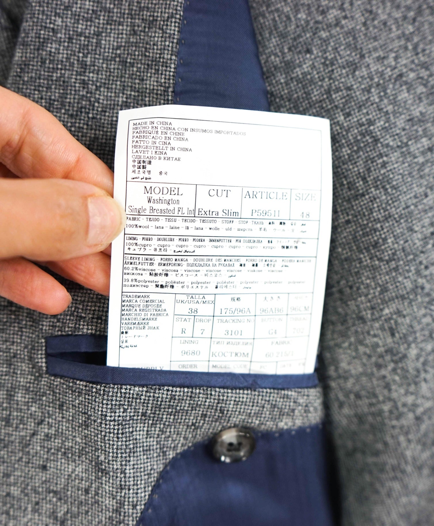 $927 SUITSUPPLY - Gray Houndstooth Wool 3-Piece Suit - 38R