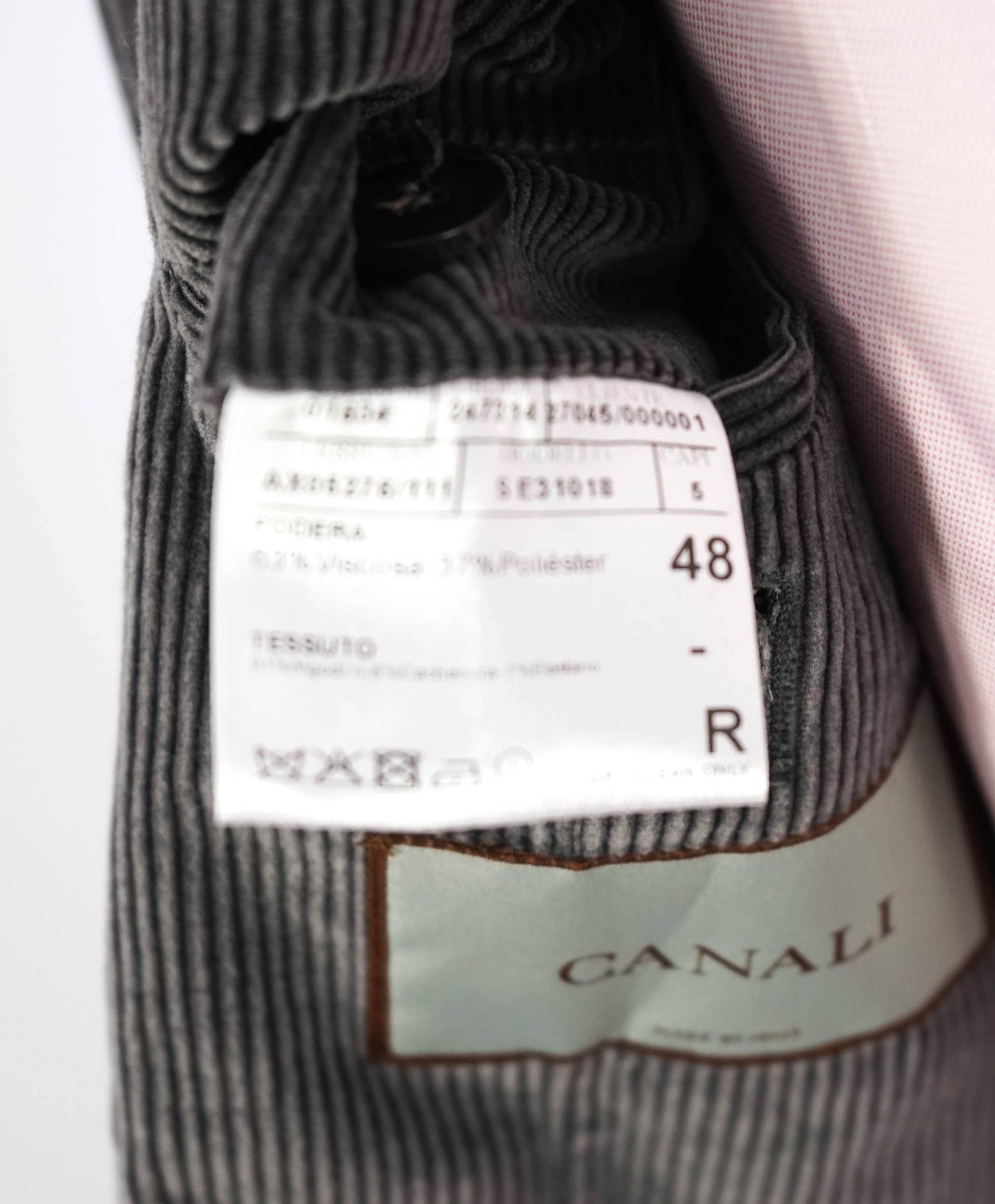 $3,075 CANALI - Gray Cashmere/Cotton Corduroy Jacket - 38R
