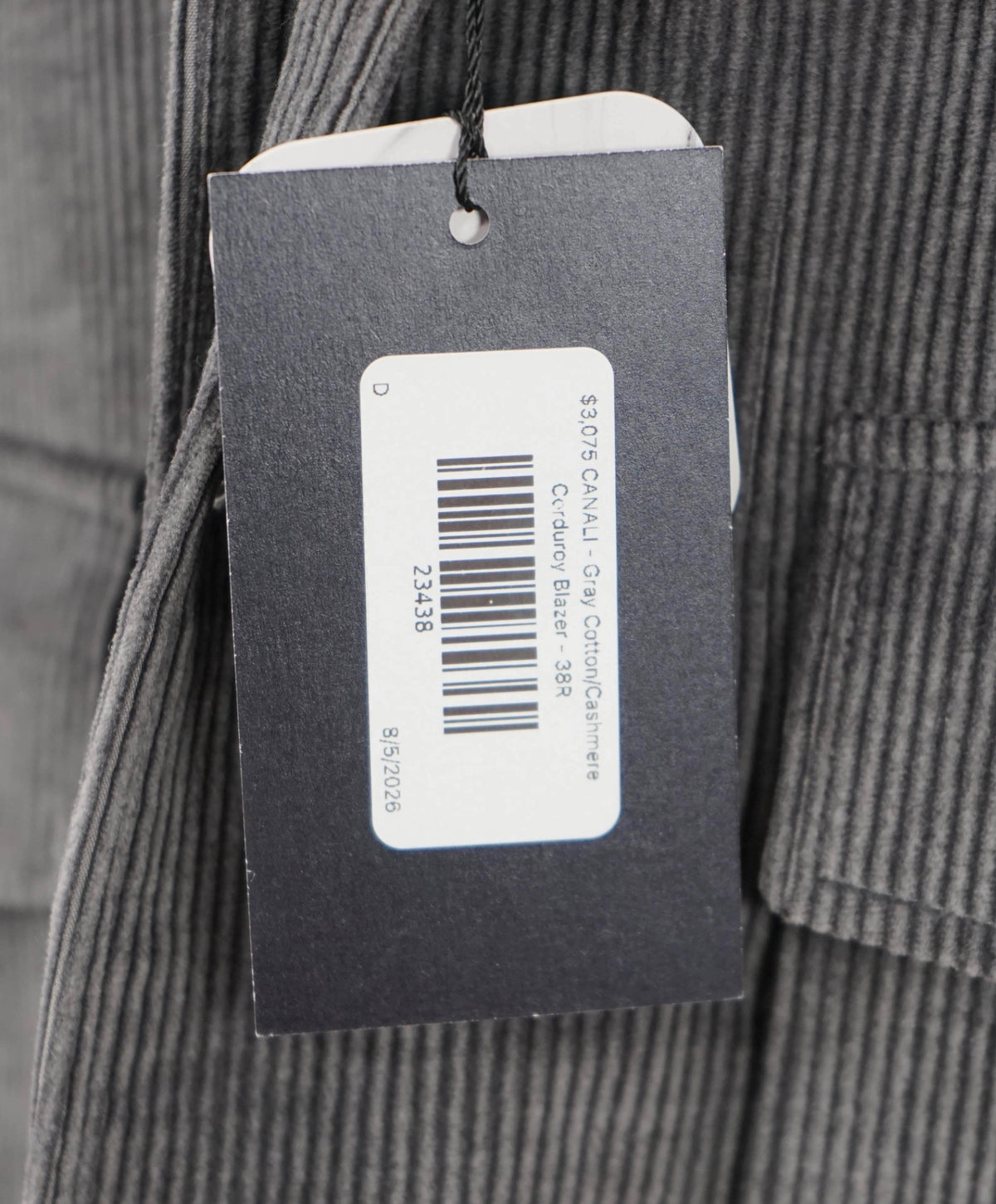 $3,075 CANALI - Gray Cashmere/Cotton Corduroy Jacket - 38R
