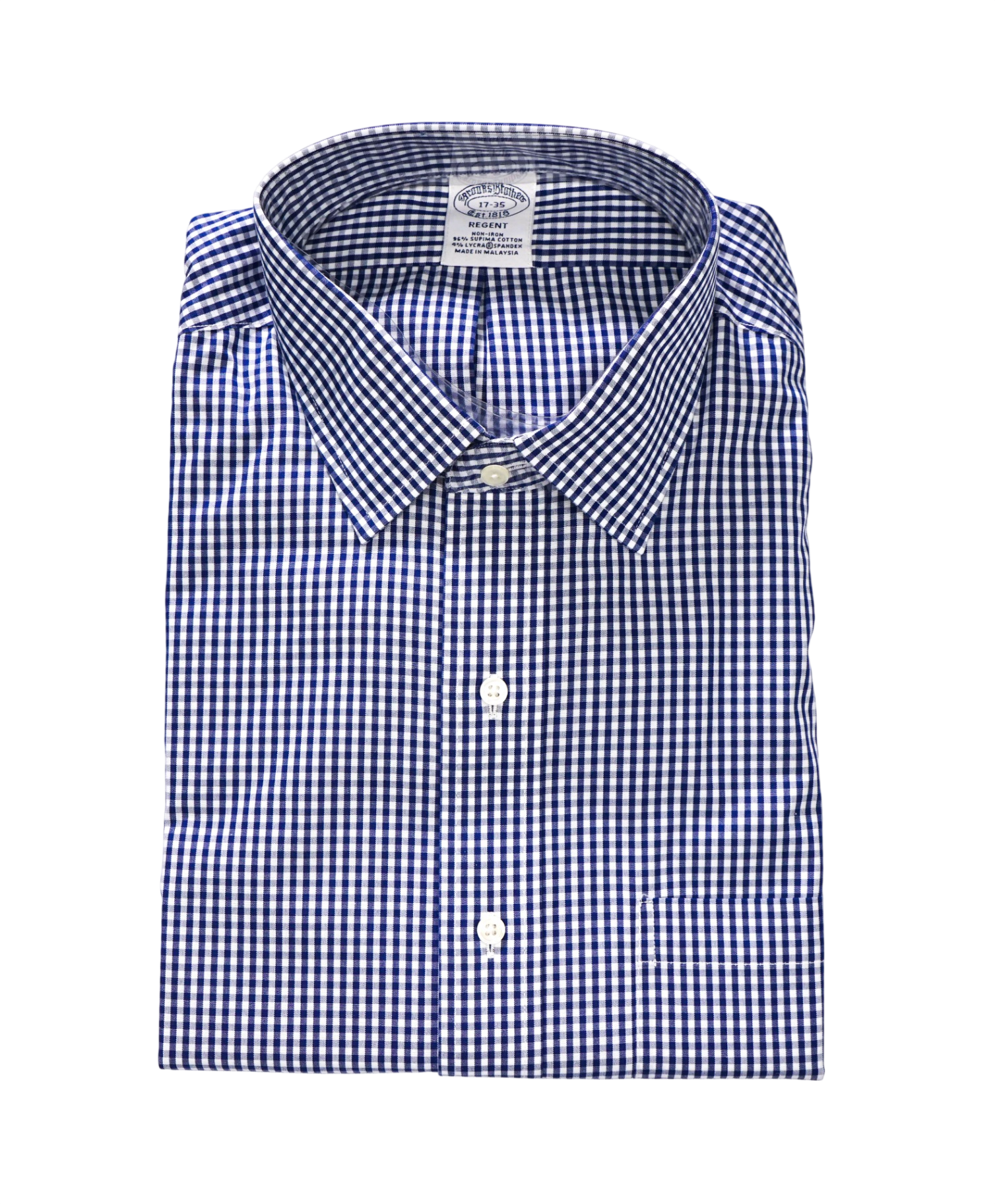 $128 BROOKS BROTHERS - Blue Gingham NON-IRON REGENT Shirt - 17 - 35