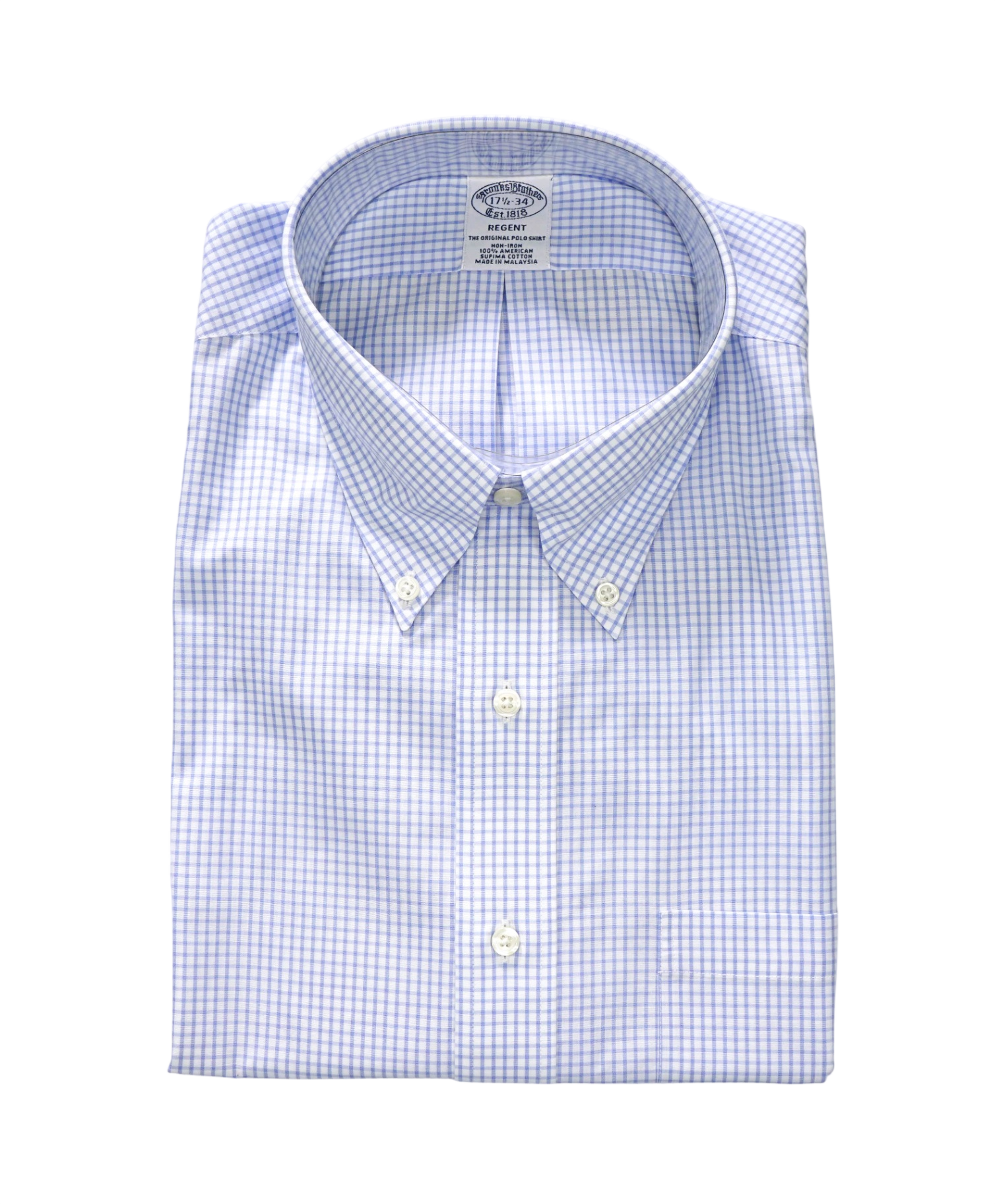 $128 BROOKS BROTHERS - Blue Gingham NON-IRON REGENT Shirt - 17.5 - 34