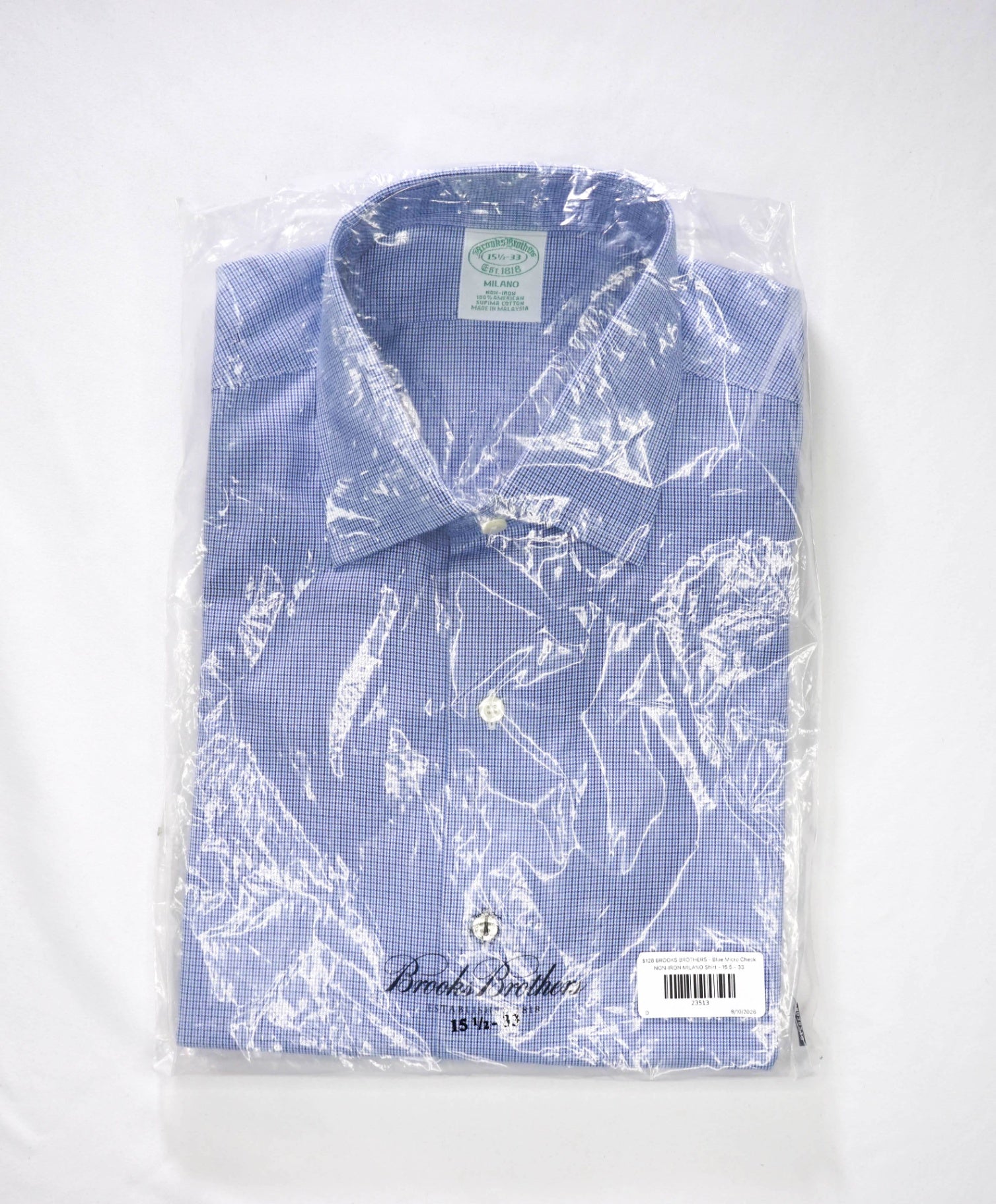 $128 BROOKS BROTHERS - Blue Check NON-IRON MILANO Shirt - 15.5 - 33
