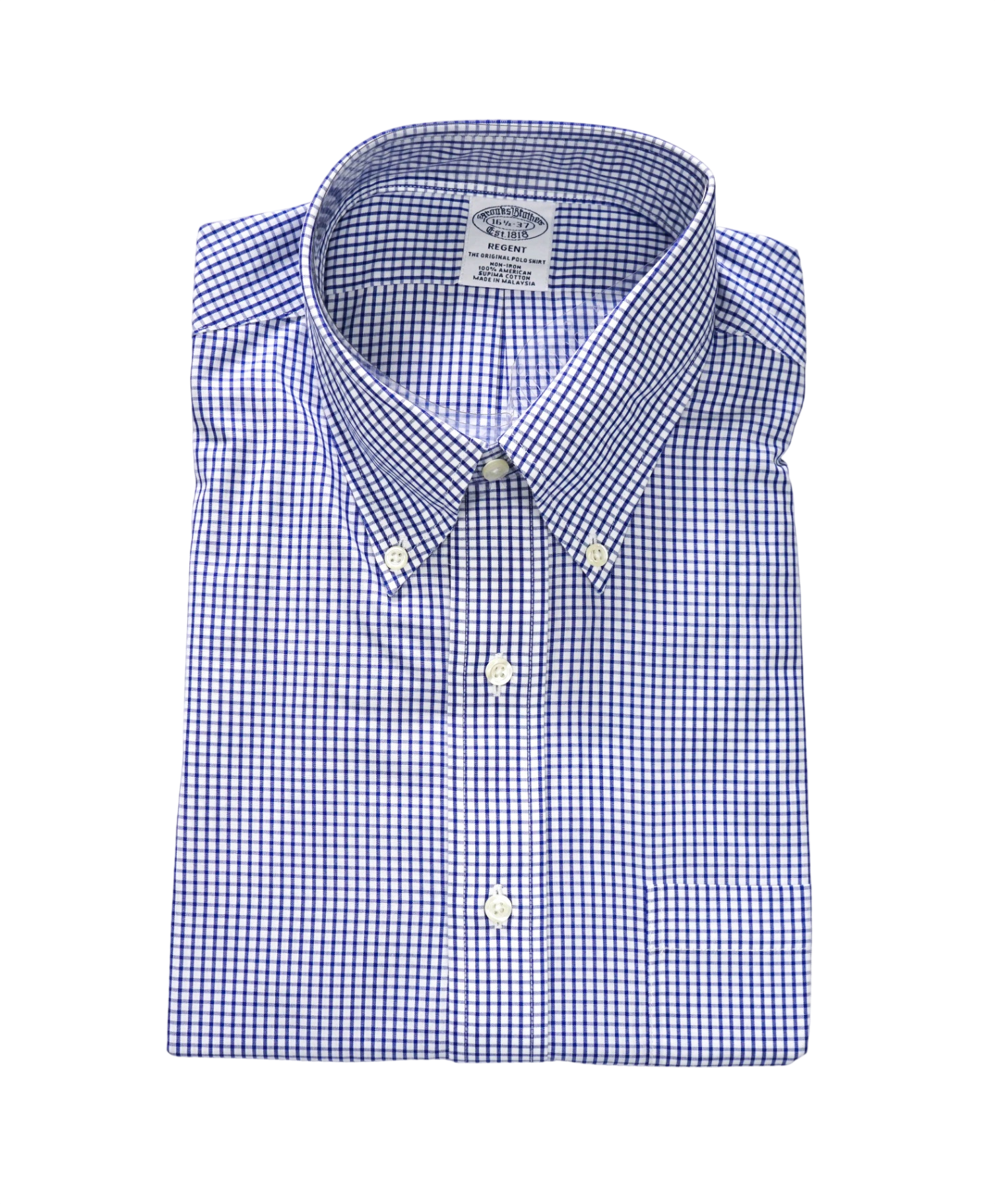 $128 BROOKS BROTHERS - Blue Gingham NON-IRON REGENT Shirt - 16.5 - 37