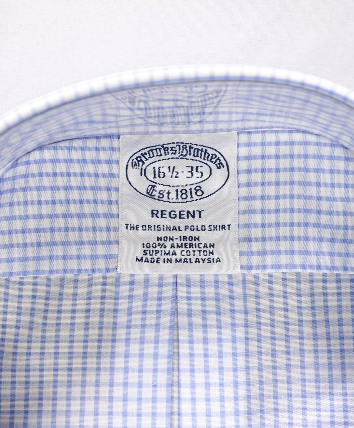 $128 BROOKS BROTHERS - Blue Gingham NON-IRON REGENT Shirt - 16.5 - 35