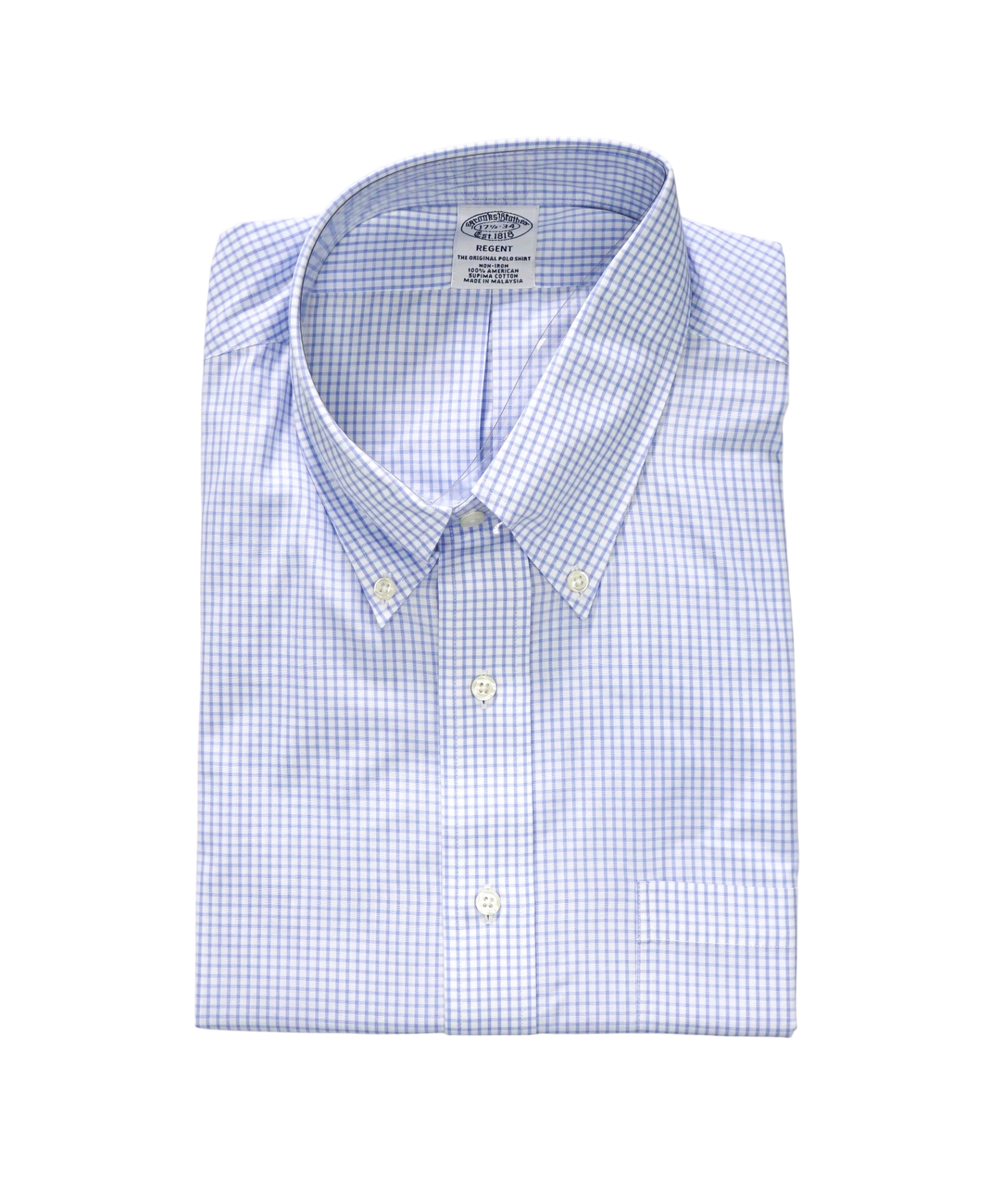 $128 BROOKS BROTHERS - Blue Gingham NON-IRON REGENT Shirt - 17.5 - 34